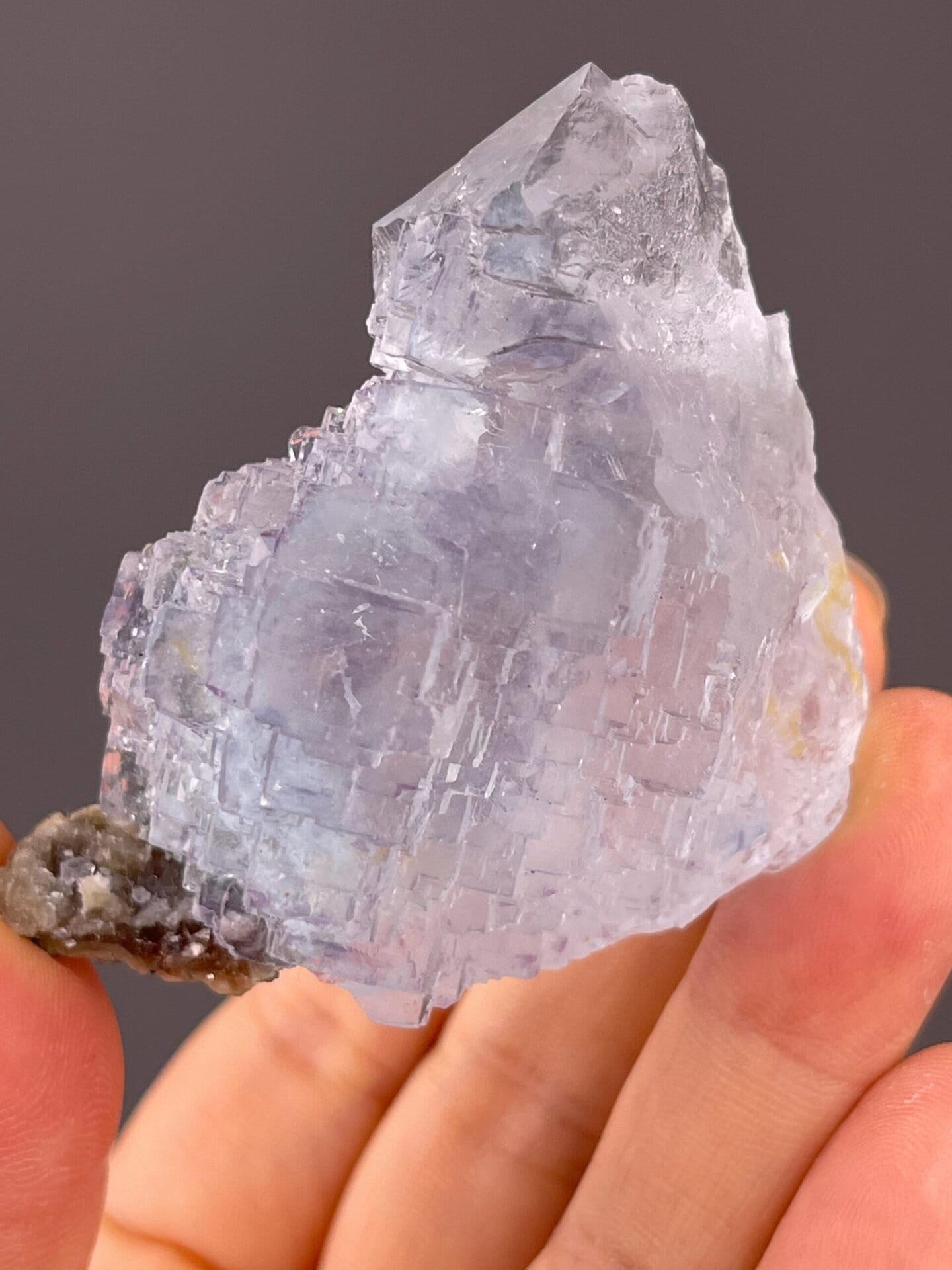 Angled view highlighting deep blue colour of fluorite