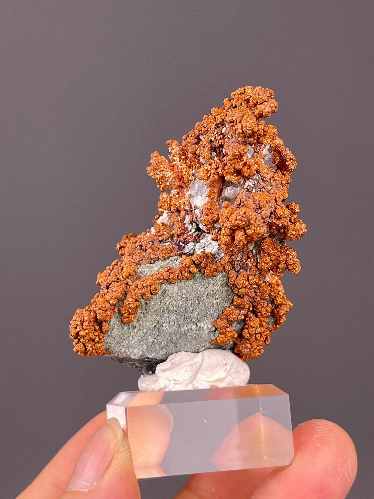 Angled view of native copper crystal cluster