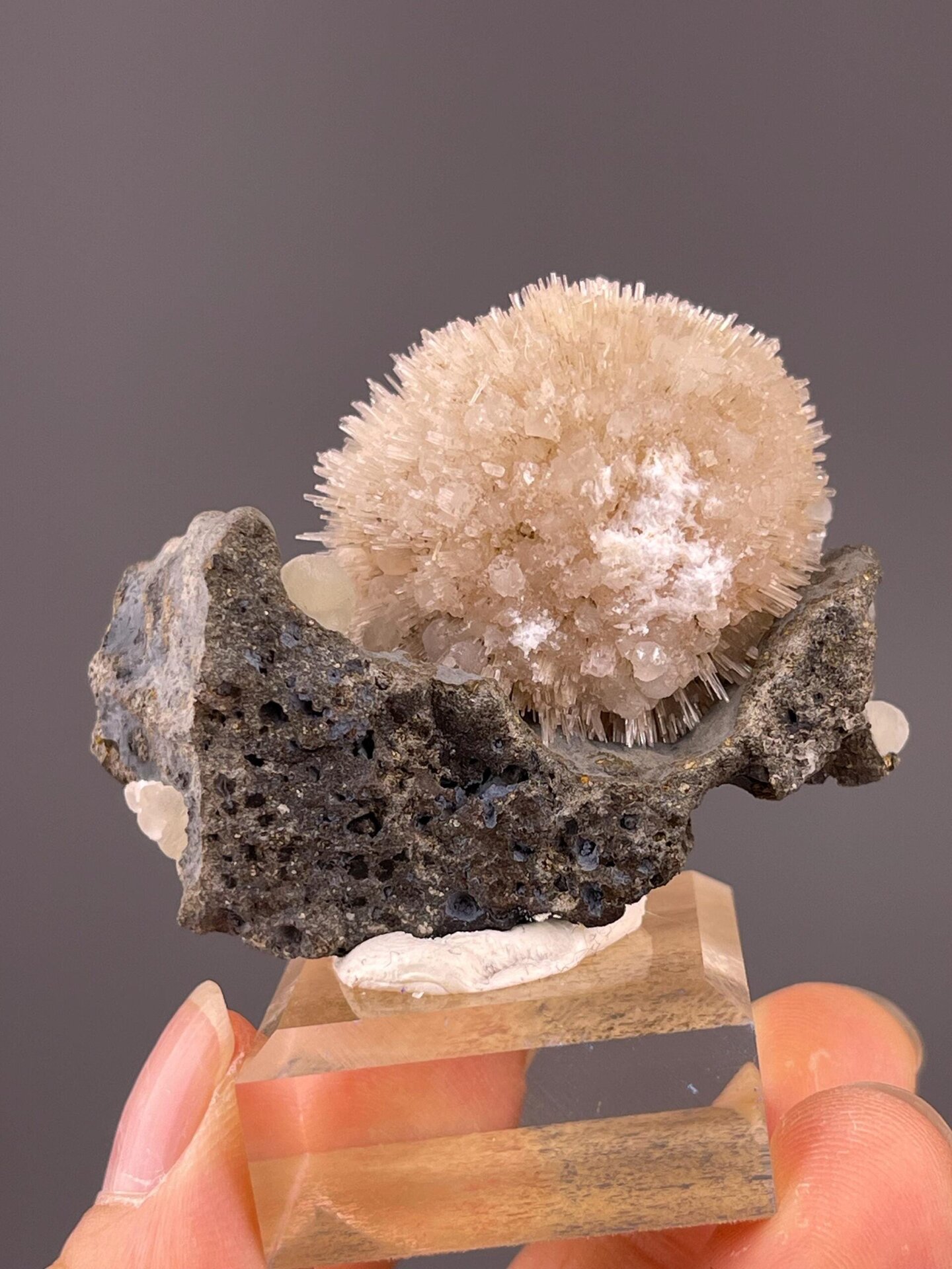 Close-up of stilbite crystals showing pearly luster