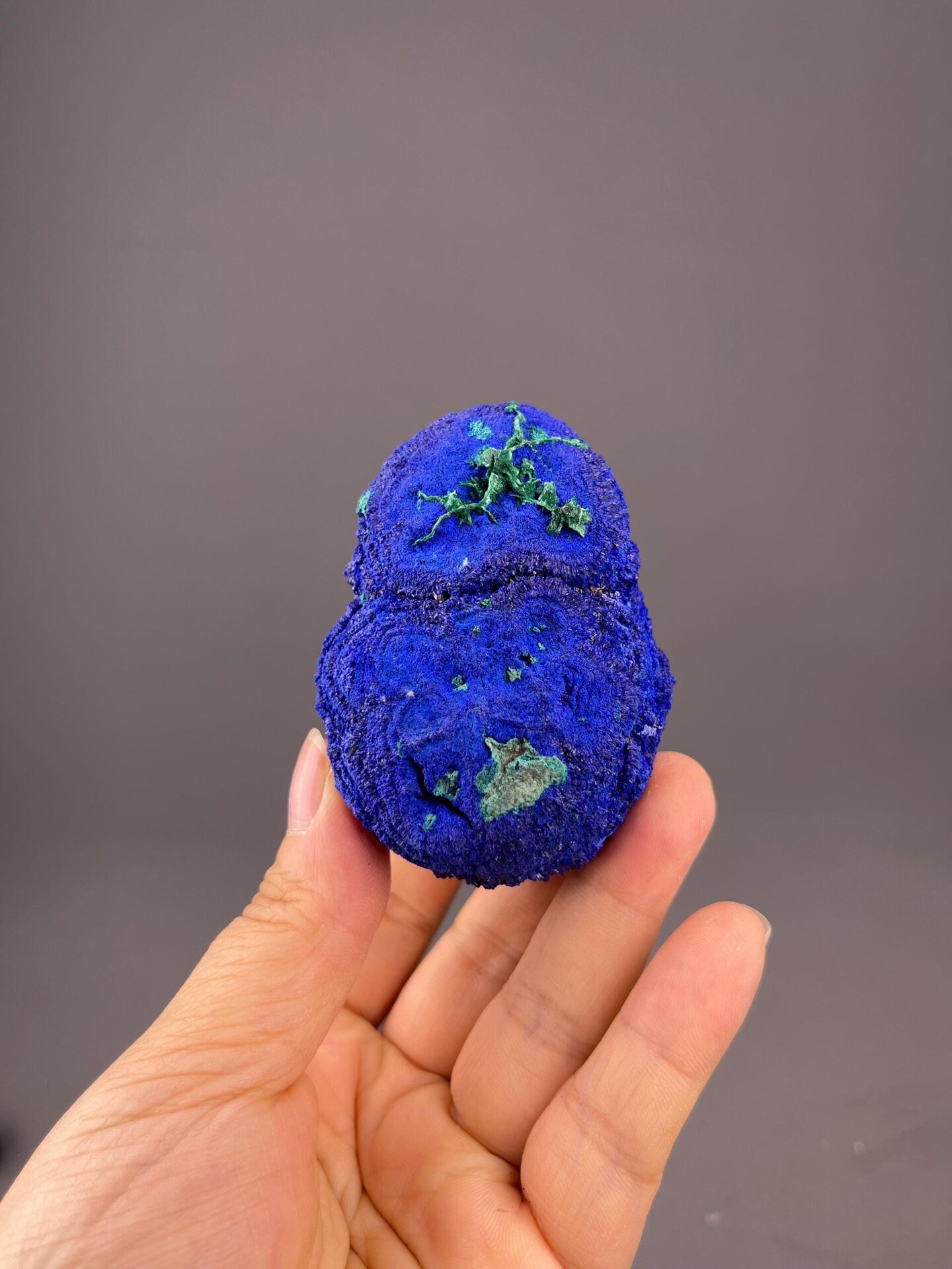 Front view of azurite-malachite showing deep blue and green colours
