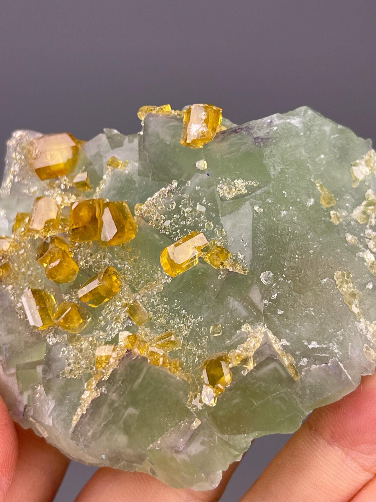 Top view of barite arrangement on green fluorite matrix