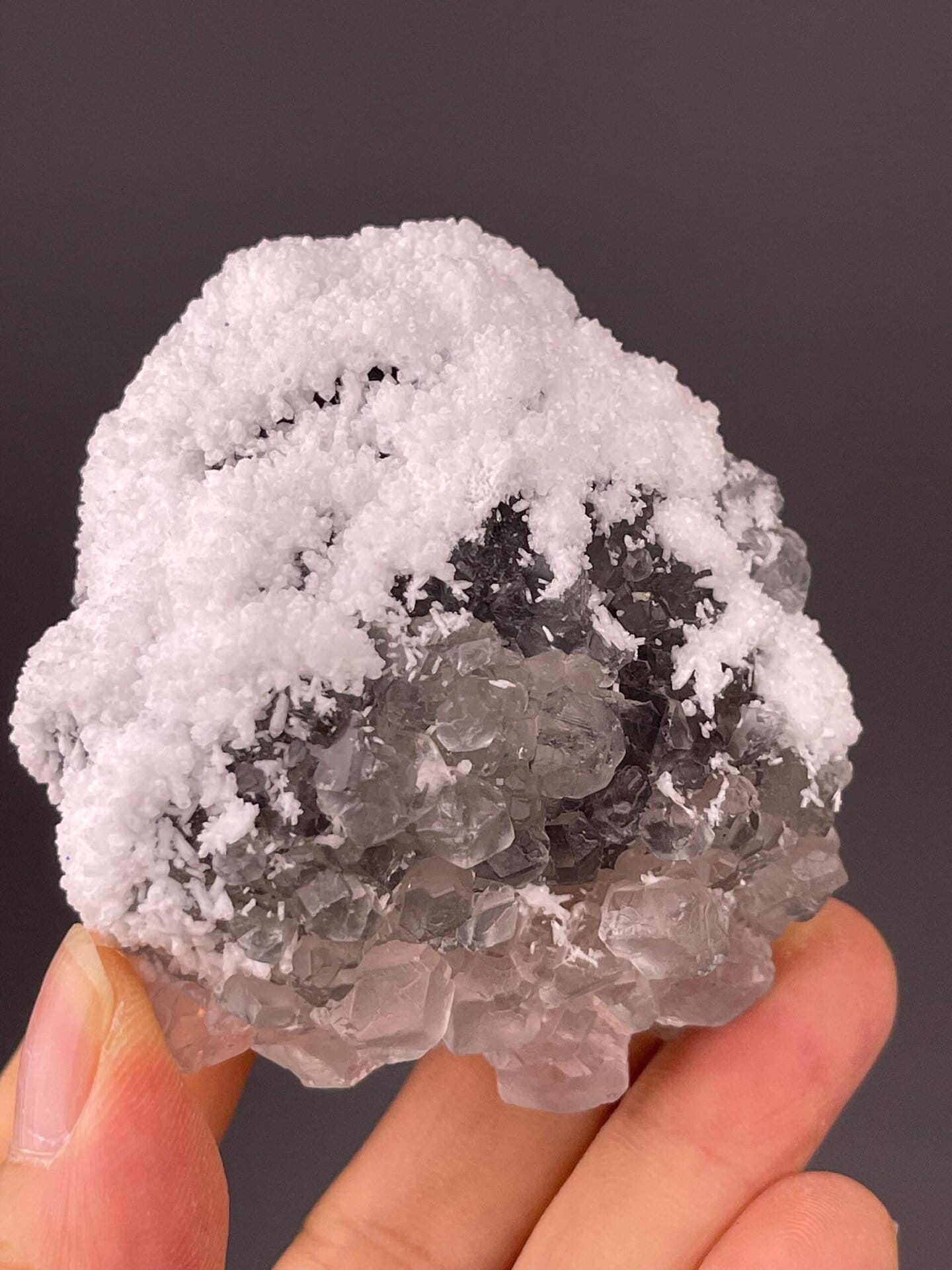 Green fluorite cluster with sparkling druzy quartz coating from Fujian, China