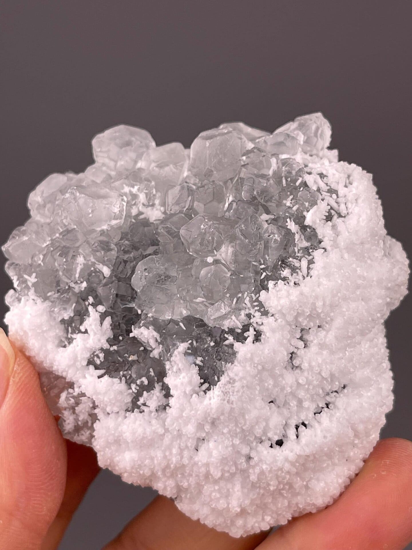 Detail of druzy quartz microcrystals on fluorite surface