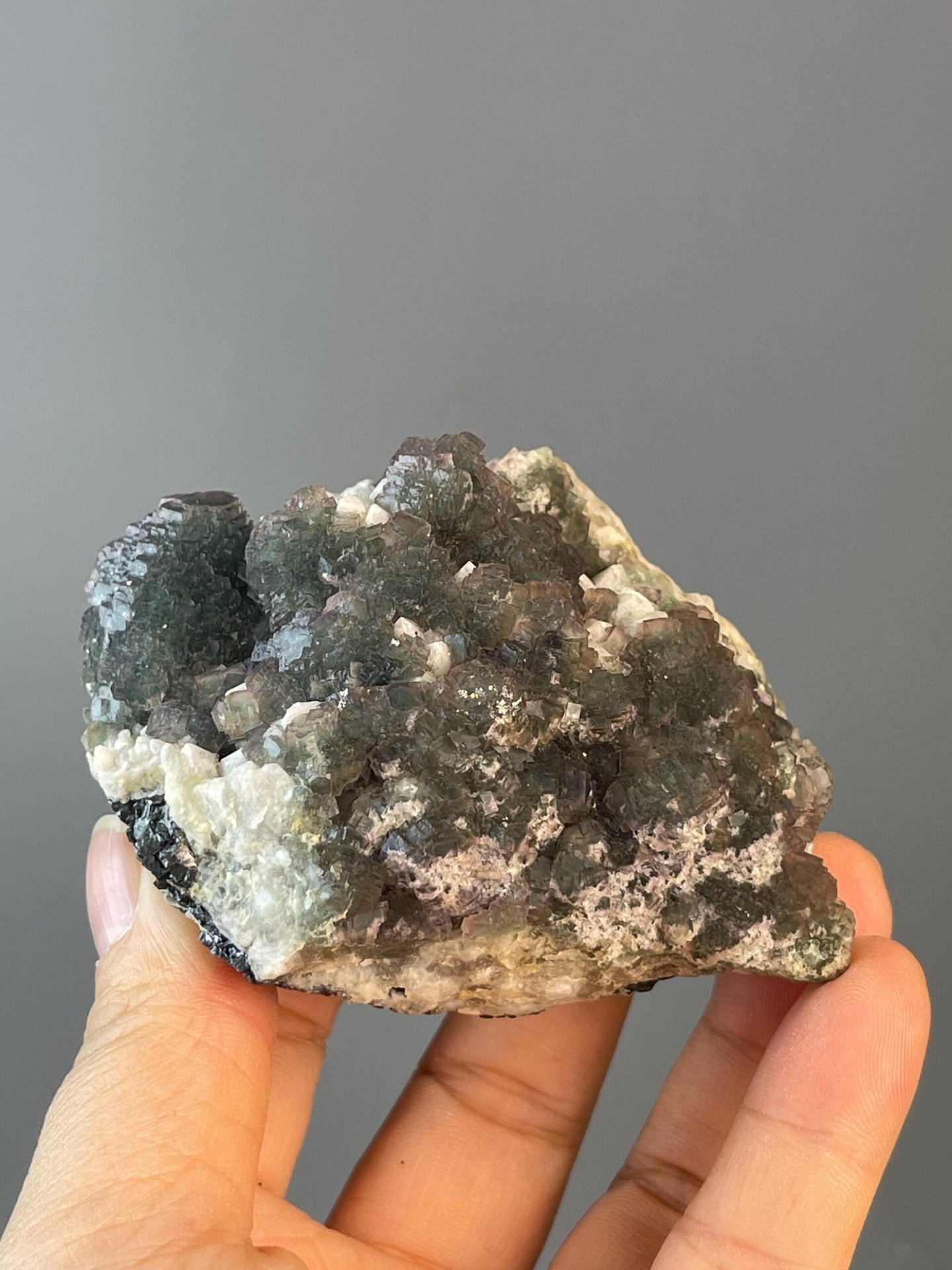 Stepped fluorite CaF2 with two-tone color, Inner Mongolia