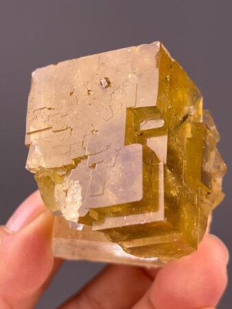 Yellow Fluorite Twin Crystal - Unique Dissolved Face - Beijing Origin - Rare Collectible Mineral