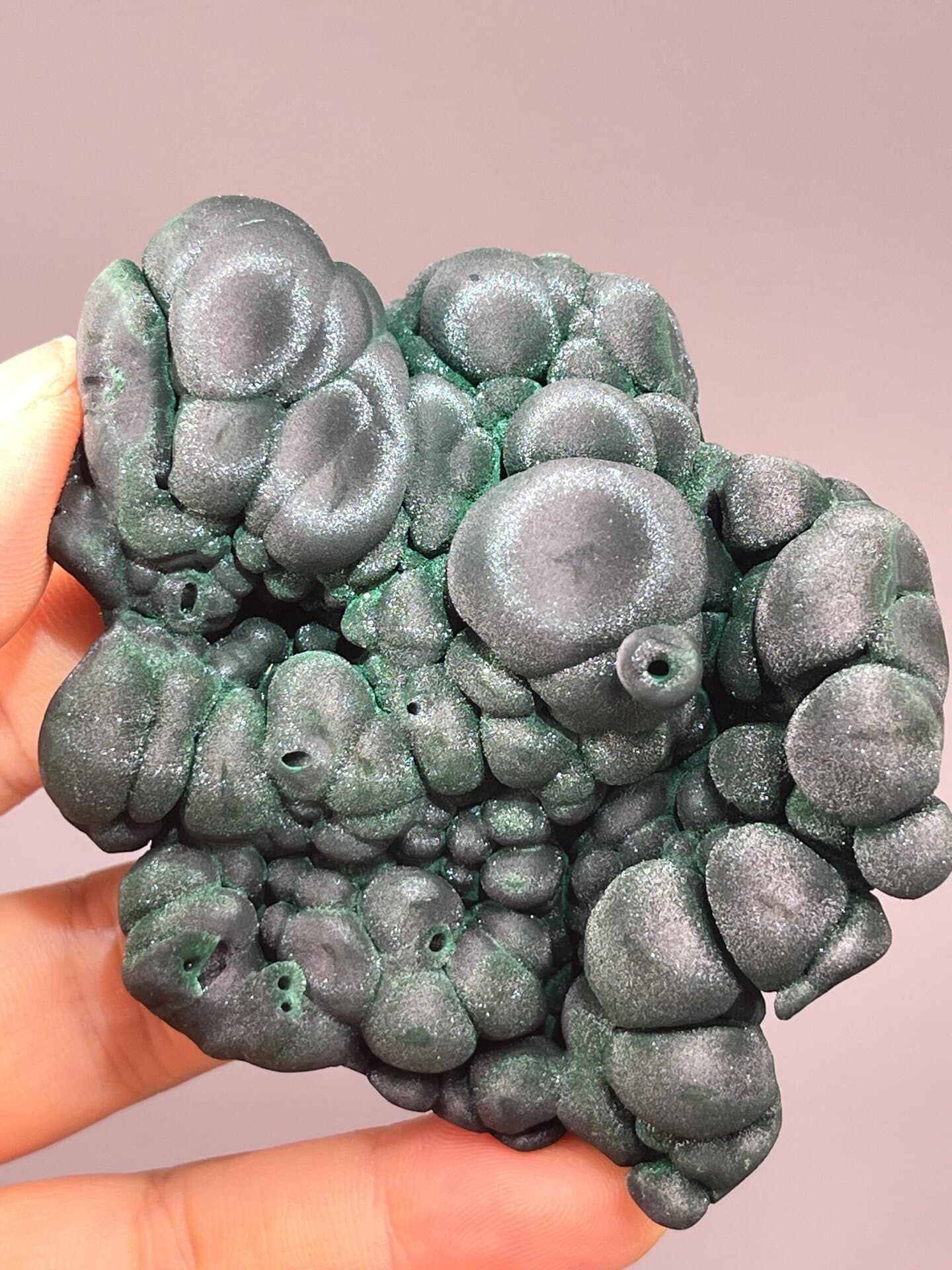 Vivid emerald-green banded malachite nodules, Yangchun