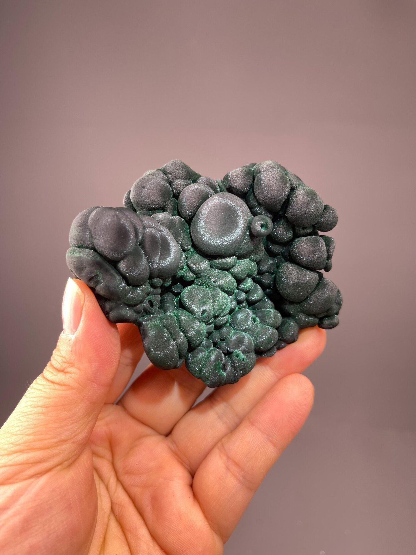 Close-up of silky malachite nodule surface from China
