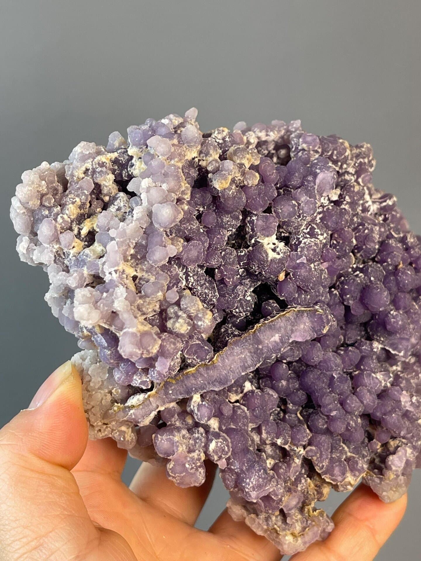 Close-up of rich deep purple grape agate nodule formations