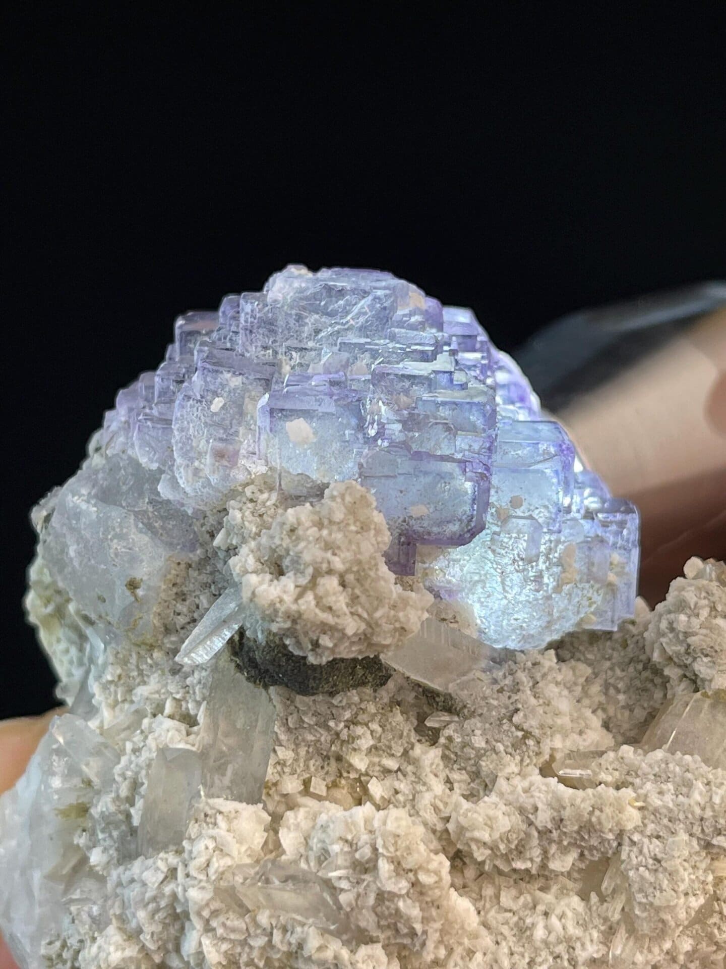 Top view of purple fluorite staircase cluster, Yaogangxian