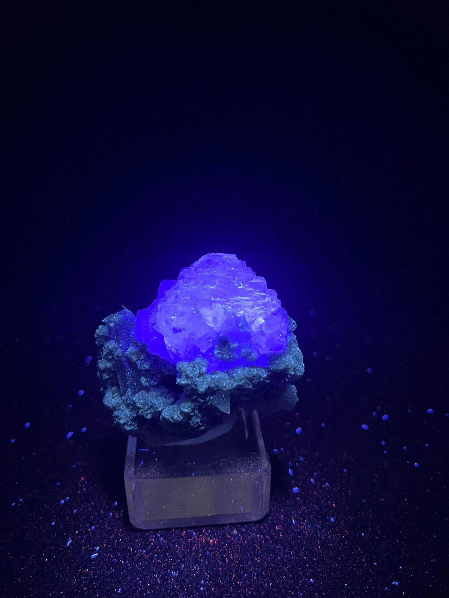 Purple fluorite staircase cluster displaying vitreous luster