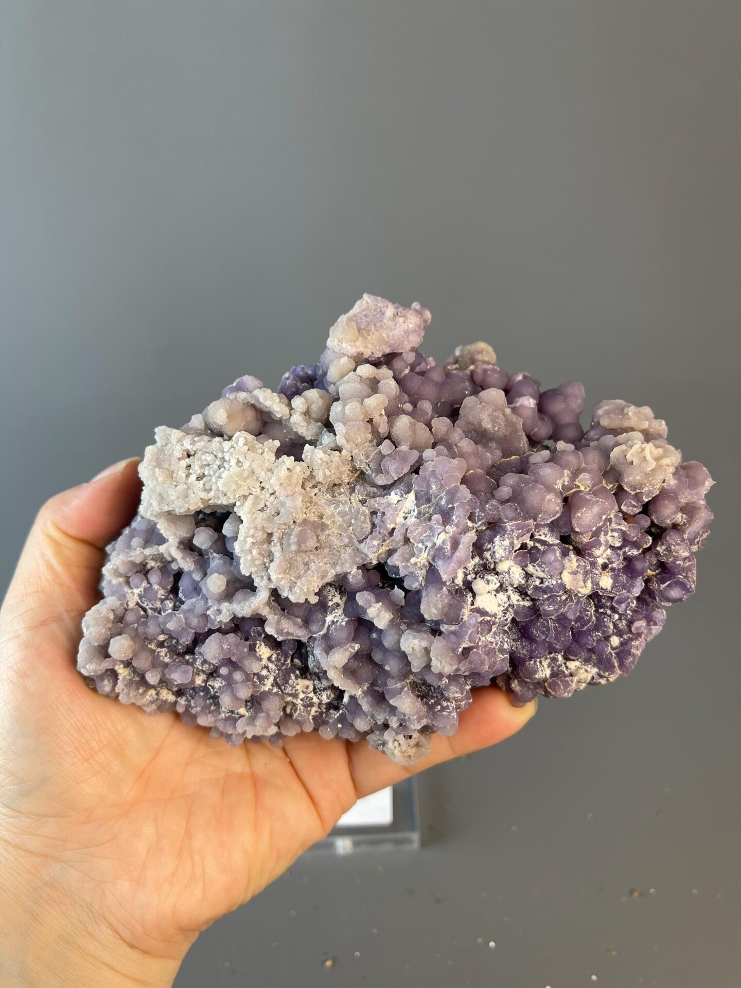 Top view of deep purple grape agate cluster, Indonesia