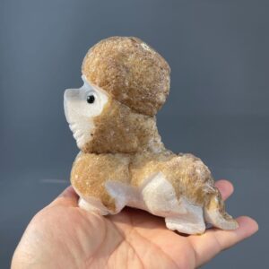 Onyx-Eyed Stone Poodle Sculpture - Hand-Carved Elegance - Unique Art Piece for Home Decor