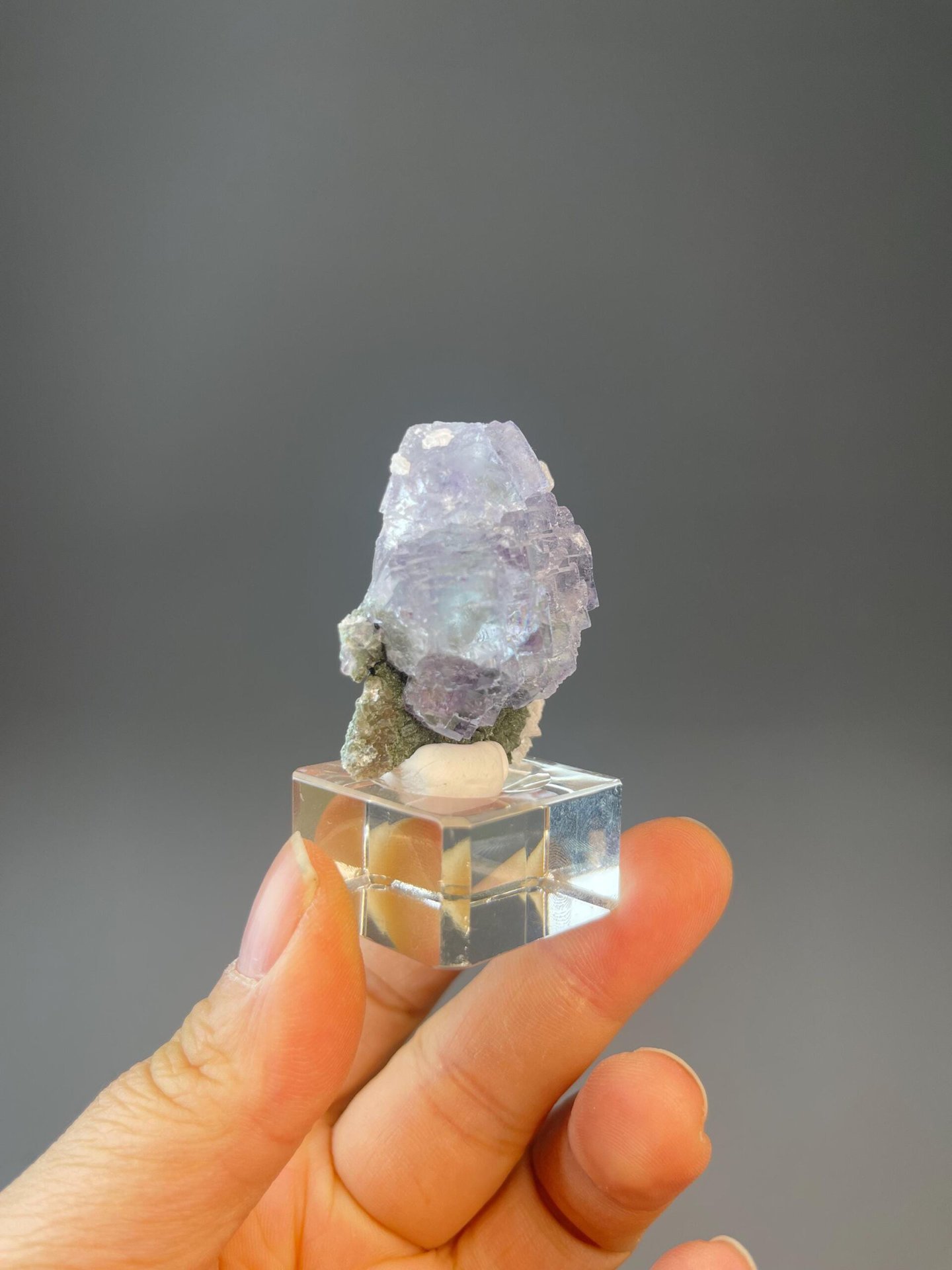 Close-up of blue purple phantom zones within fluorite crystal