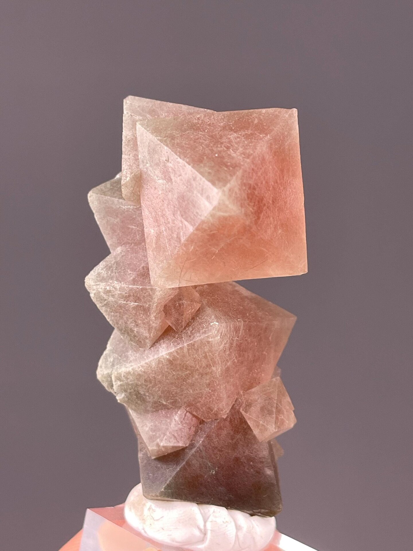 Well-defined red octahedral fluorite crystal formation