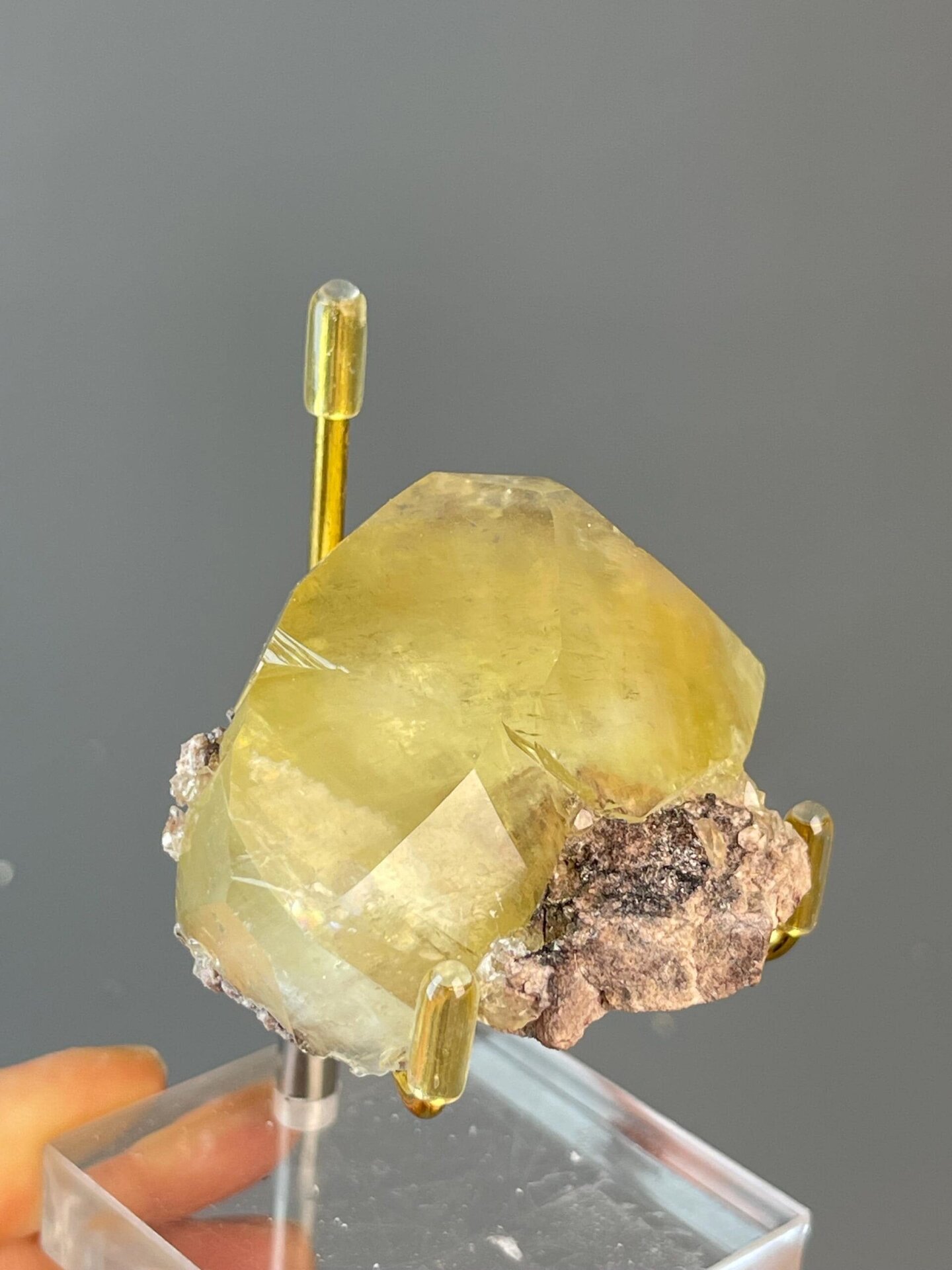Top view of yellow calcite crystal from Hubei, China