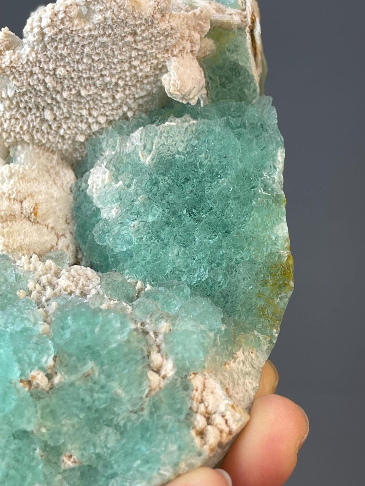 Top view of green stepped sphere fluorite cluster, Hunan