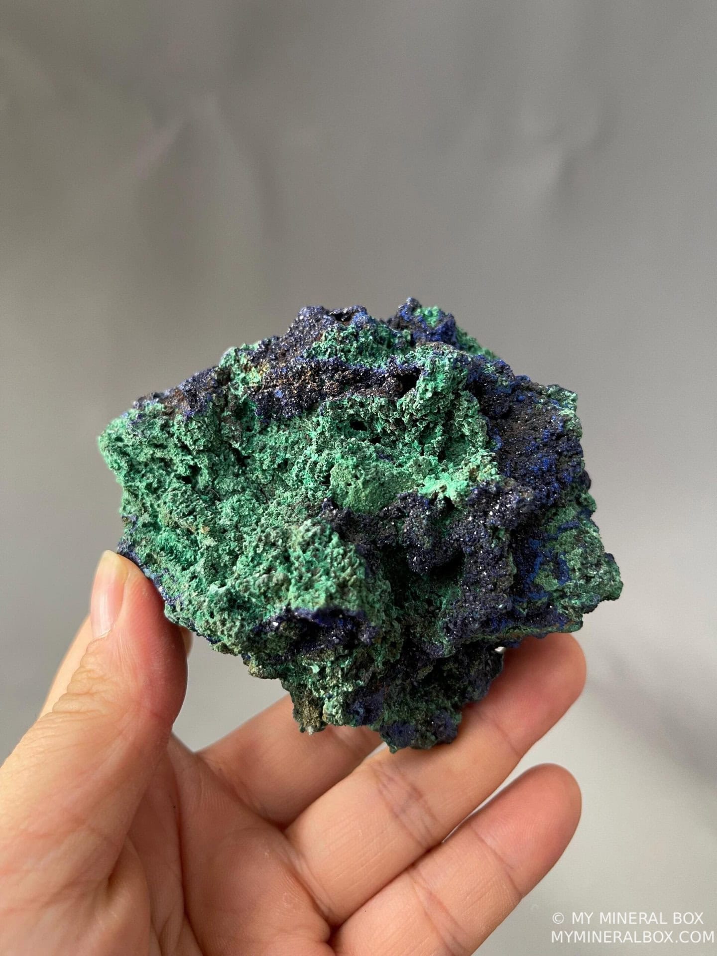 Close-up of shimmering blue azurite crystals from Morocco
