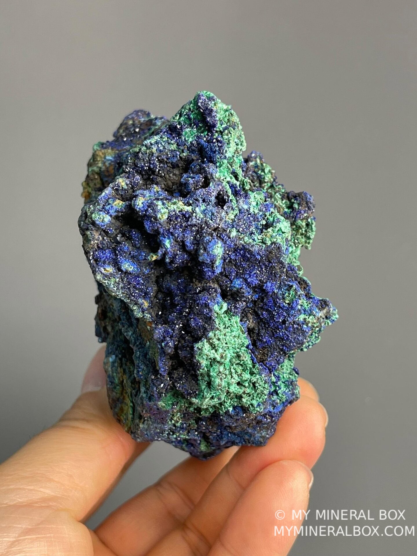 Moroccan azurite malachite showing vivid copper mineral colors