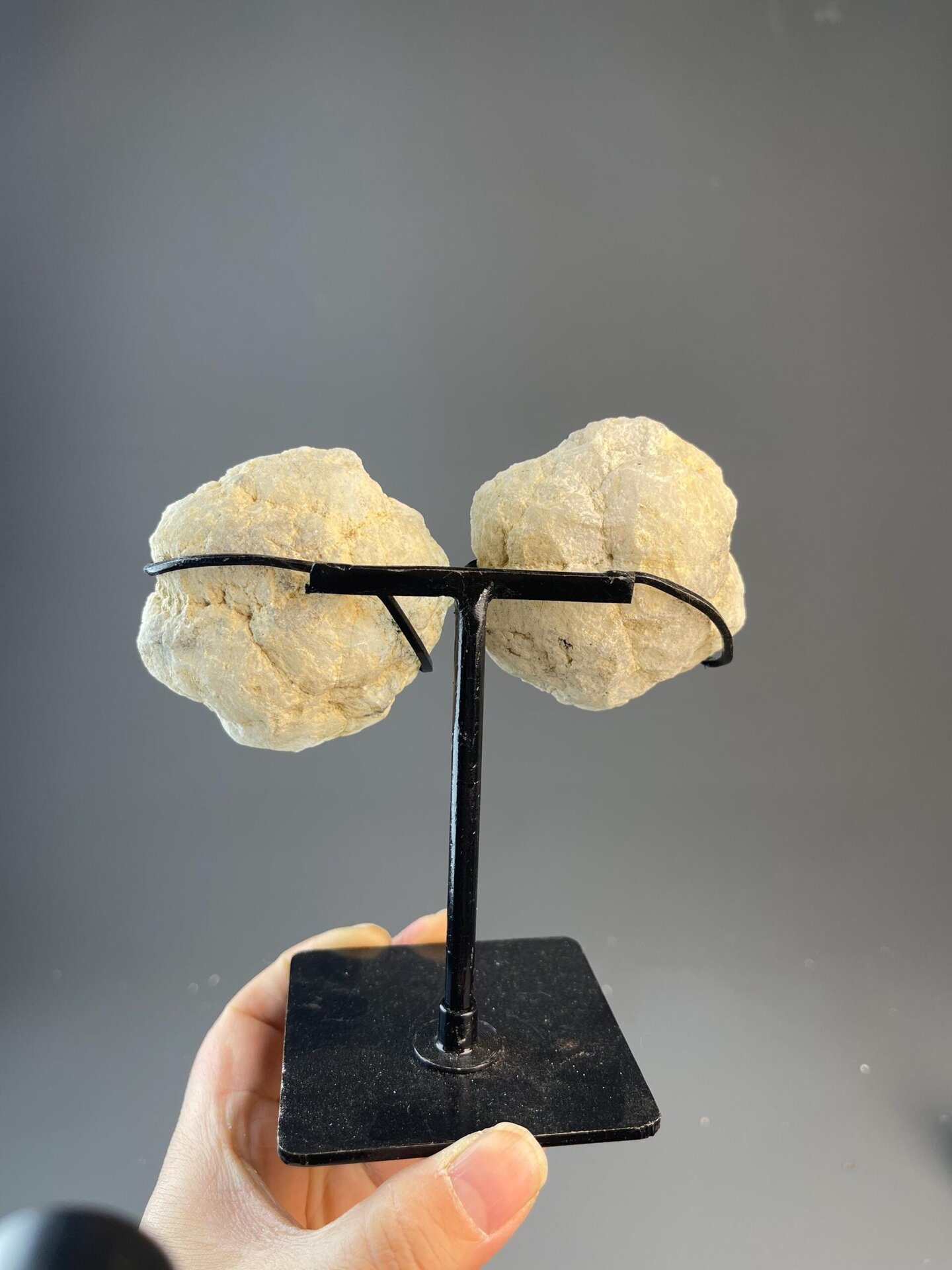Sparkling white quartz points inside split geode, Brazil