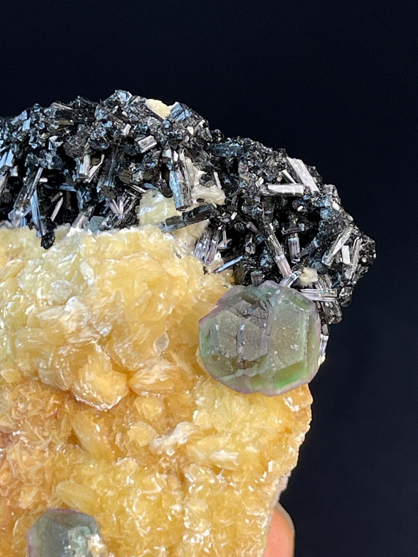 Multi-mineral specimen calcite tourmaline fluorite, Namibia