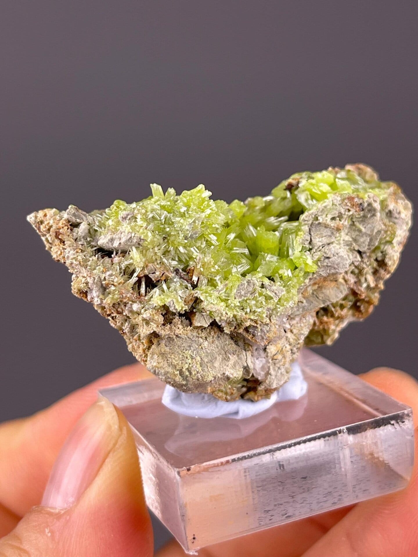 Scale view of 1.5x1.4x0.8 in pyromorphite cluster