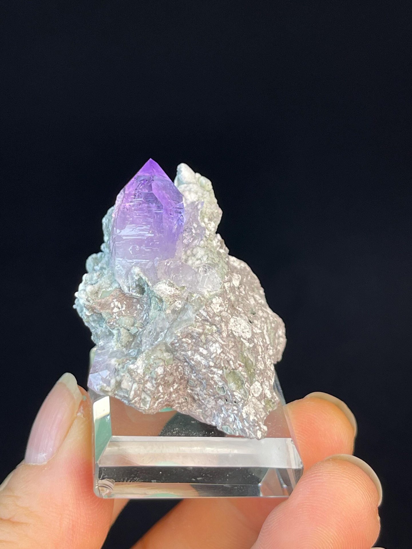 Side view of amethyst crystal cluster from Brazil