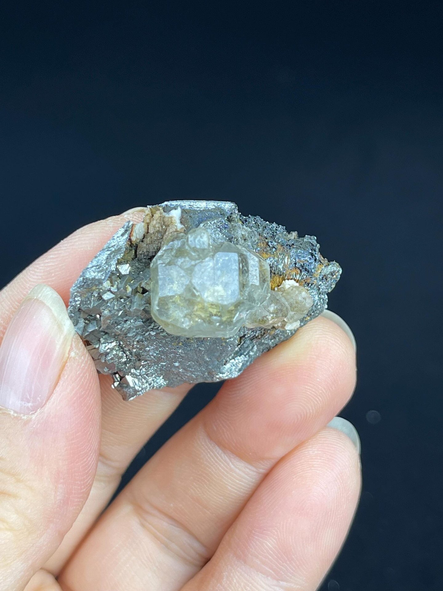 Close-up of light yellow transparent fluorite sphere