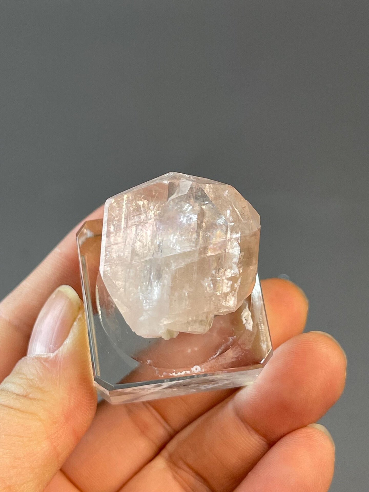 Close-up of pink calcite showing gem-quality clarity