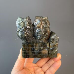 Labradorite Owl Sculpture - Iridescent Gemstone - Hand-Carved Artistry - Unique Home Decor