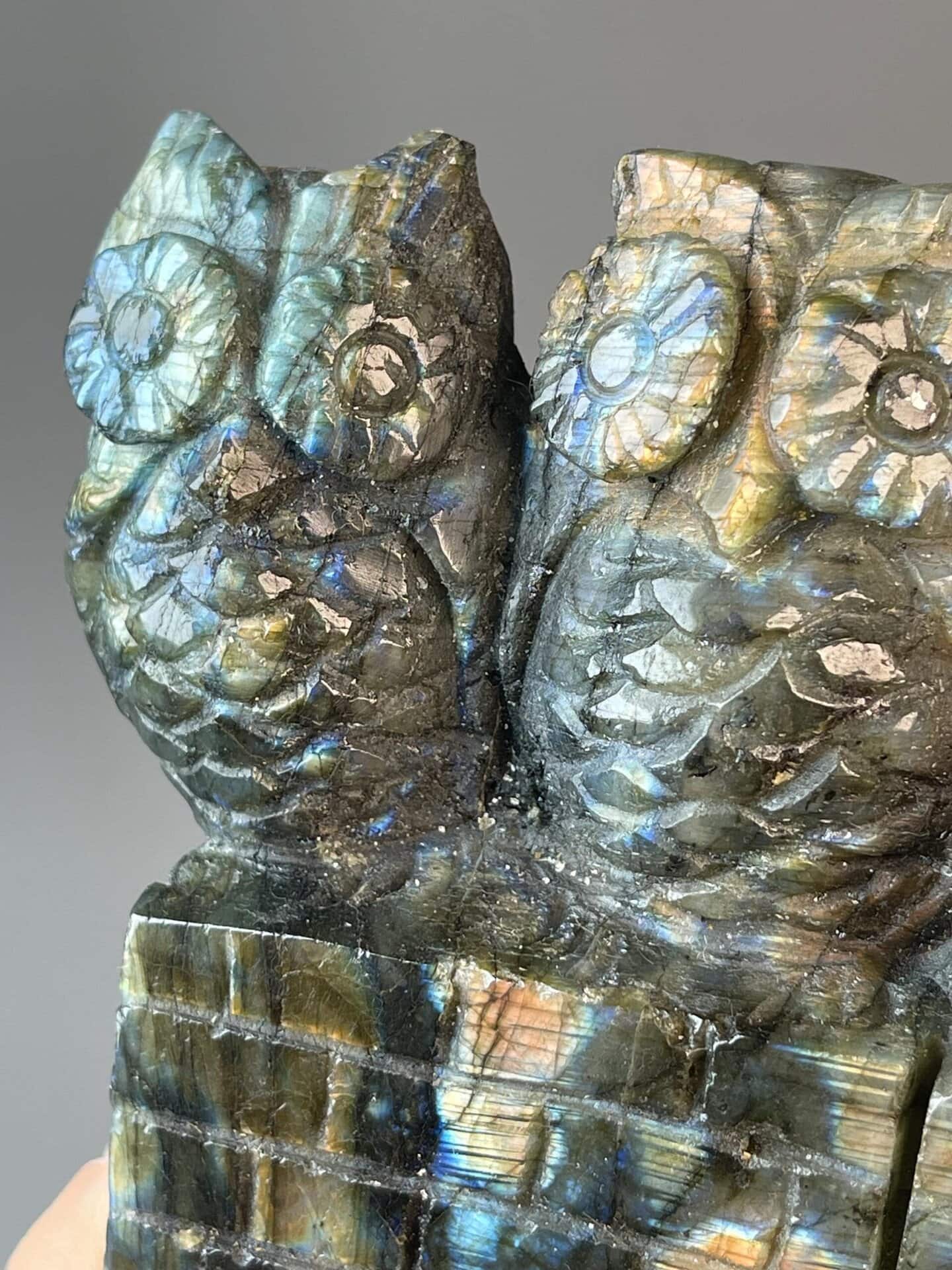 Close-up of labradorite feldspar showing labradorescence