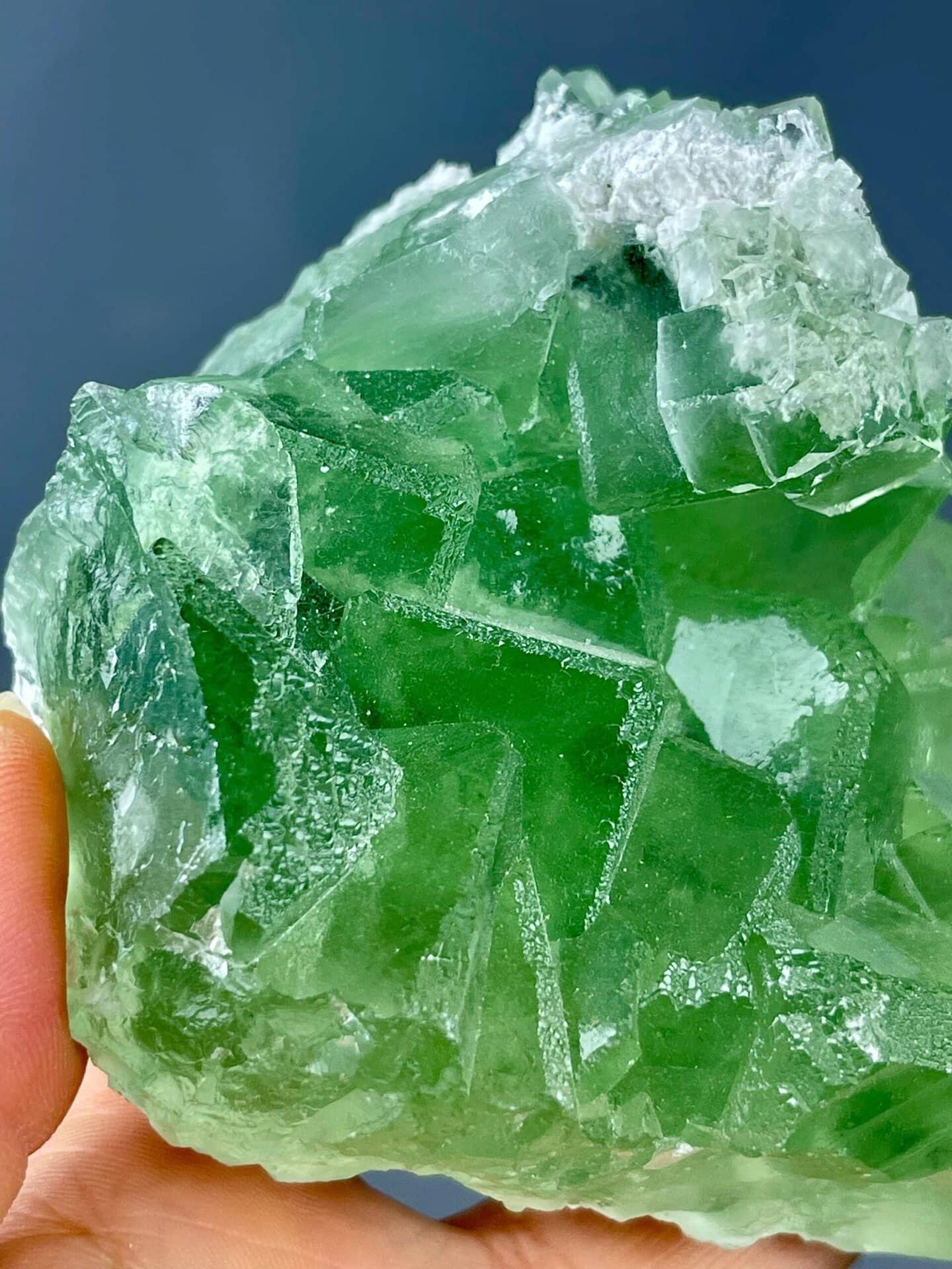 Close-up of interpenetration zone in twin fluorite crystals