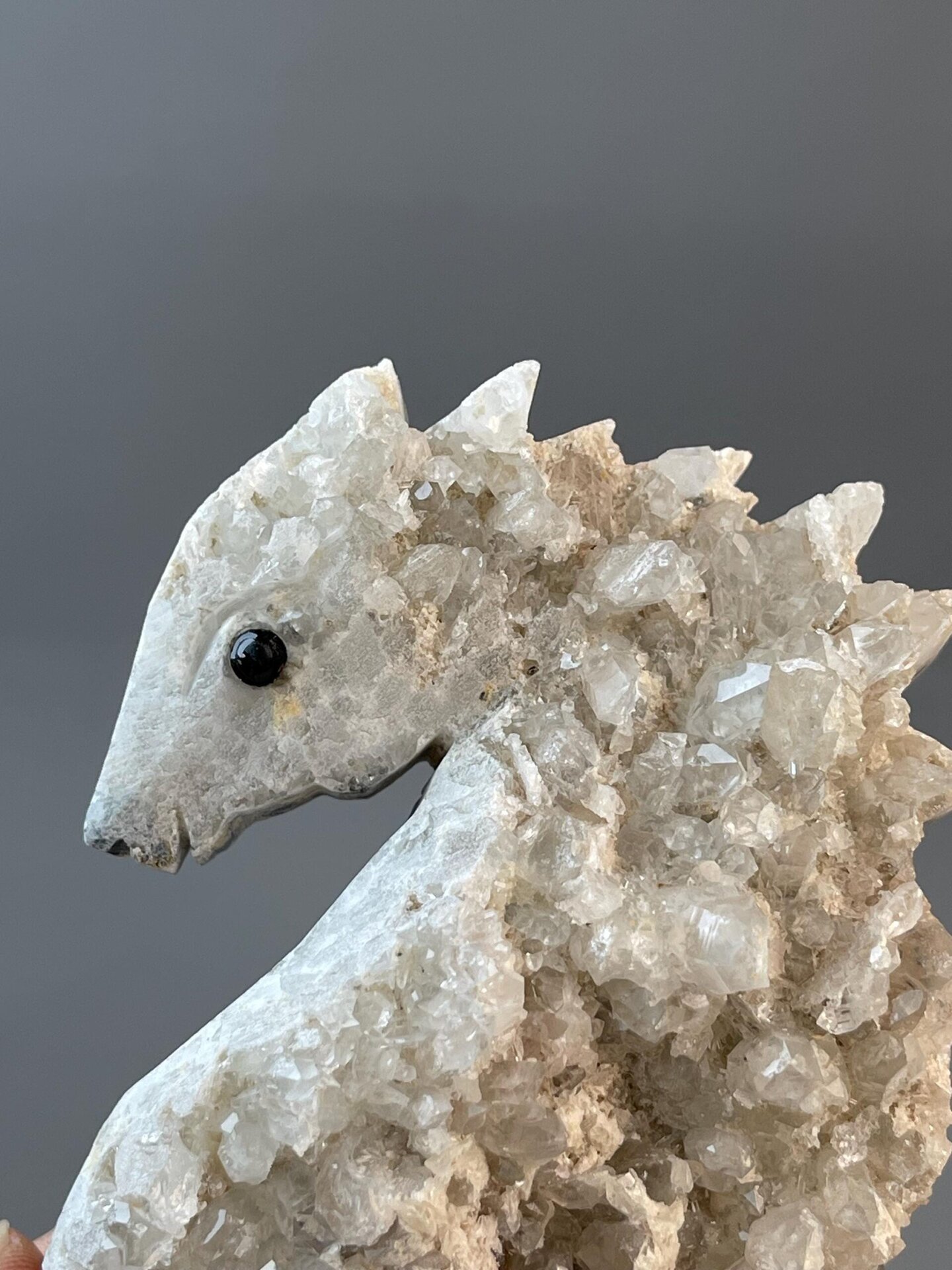 Quartz SiO2 carved into naturalistic seahorse form