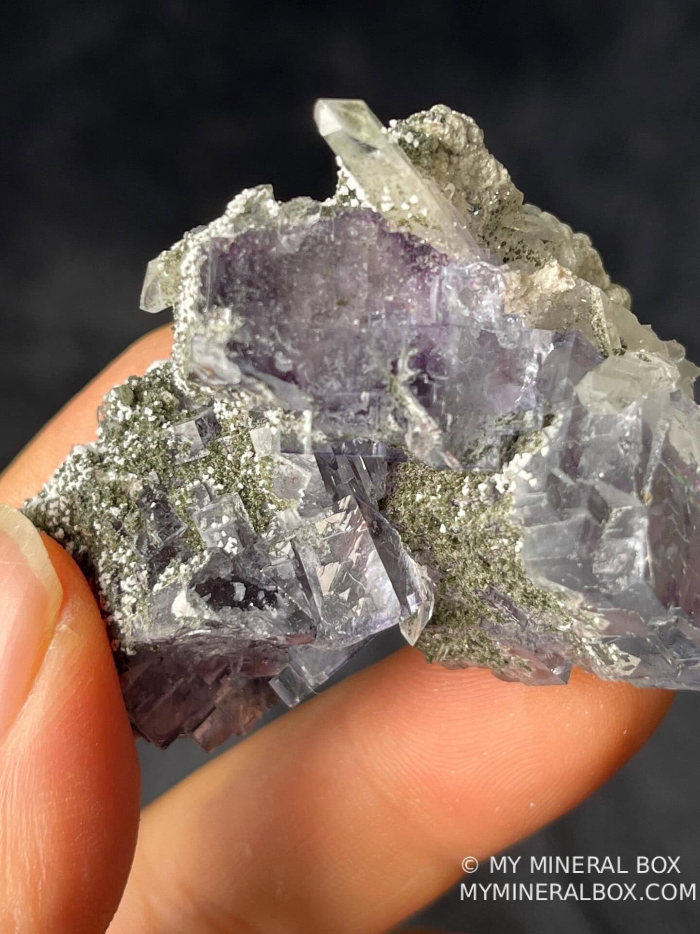 Scale view of 1.82x1.4x1.3 in fluorite quartz cluster