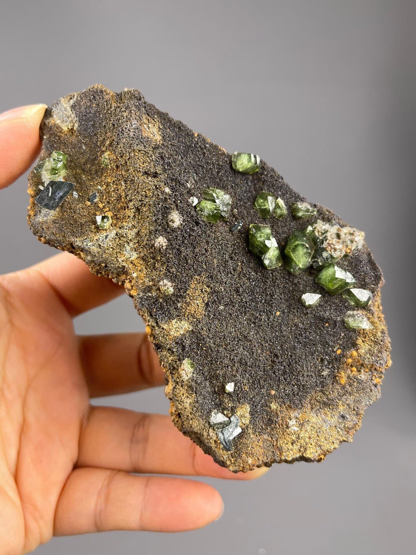 Green andradite garnet cluster on matrix from Guangxi, China