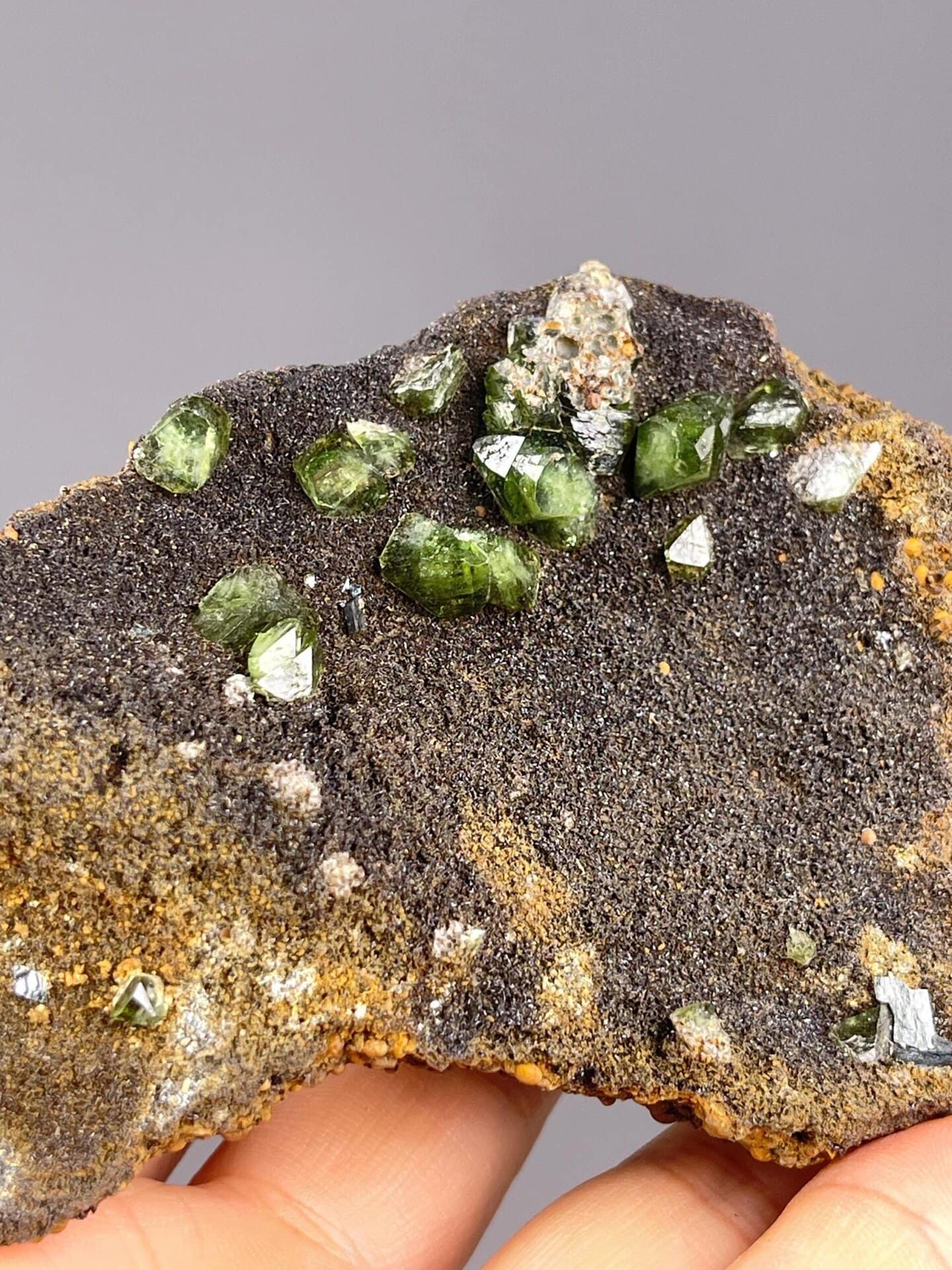 Close-up of andradite garnet crystal facets from Guangxi
