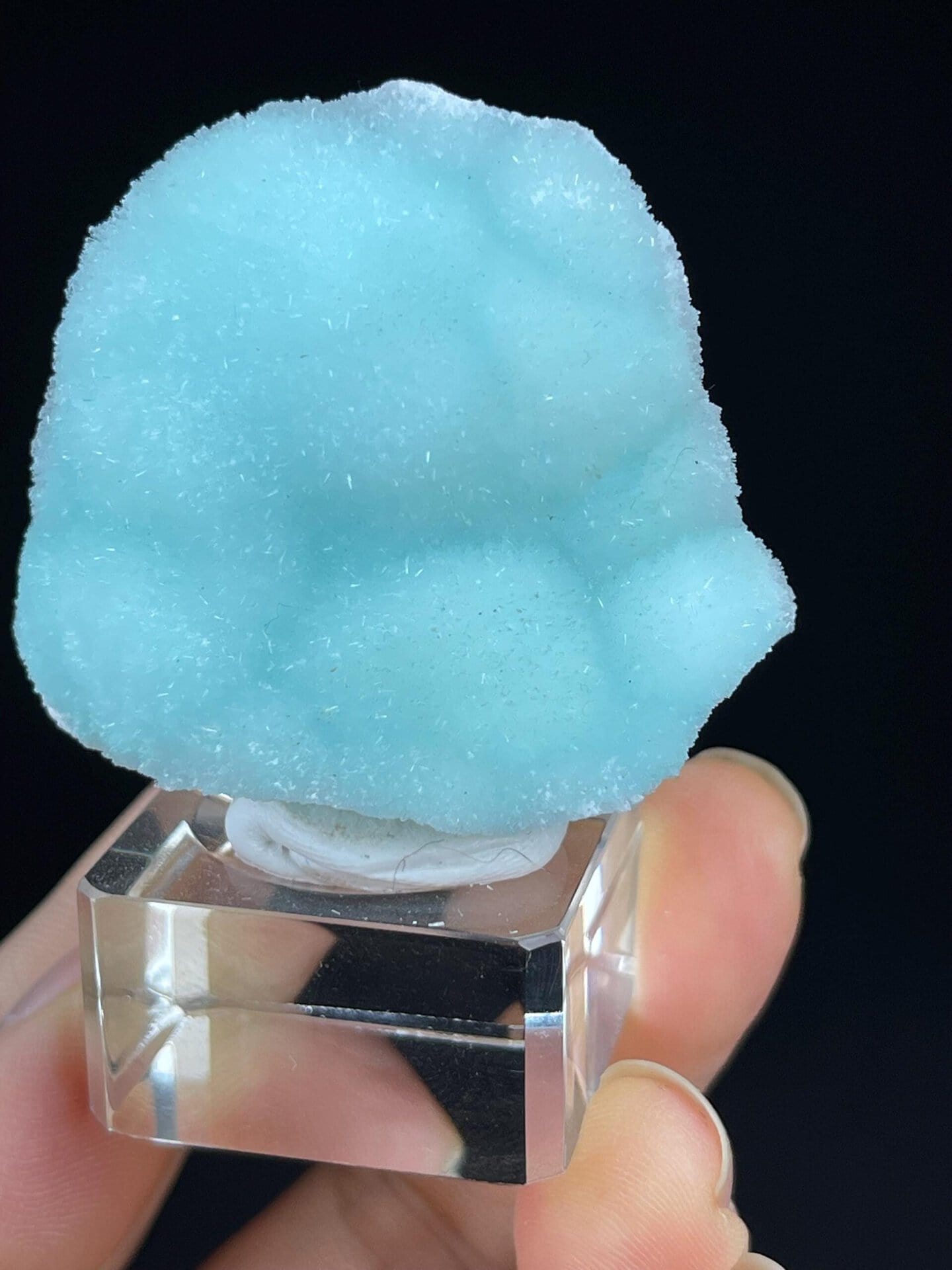 Soft cotton-like blue aragonite needle formation, China