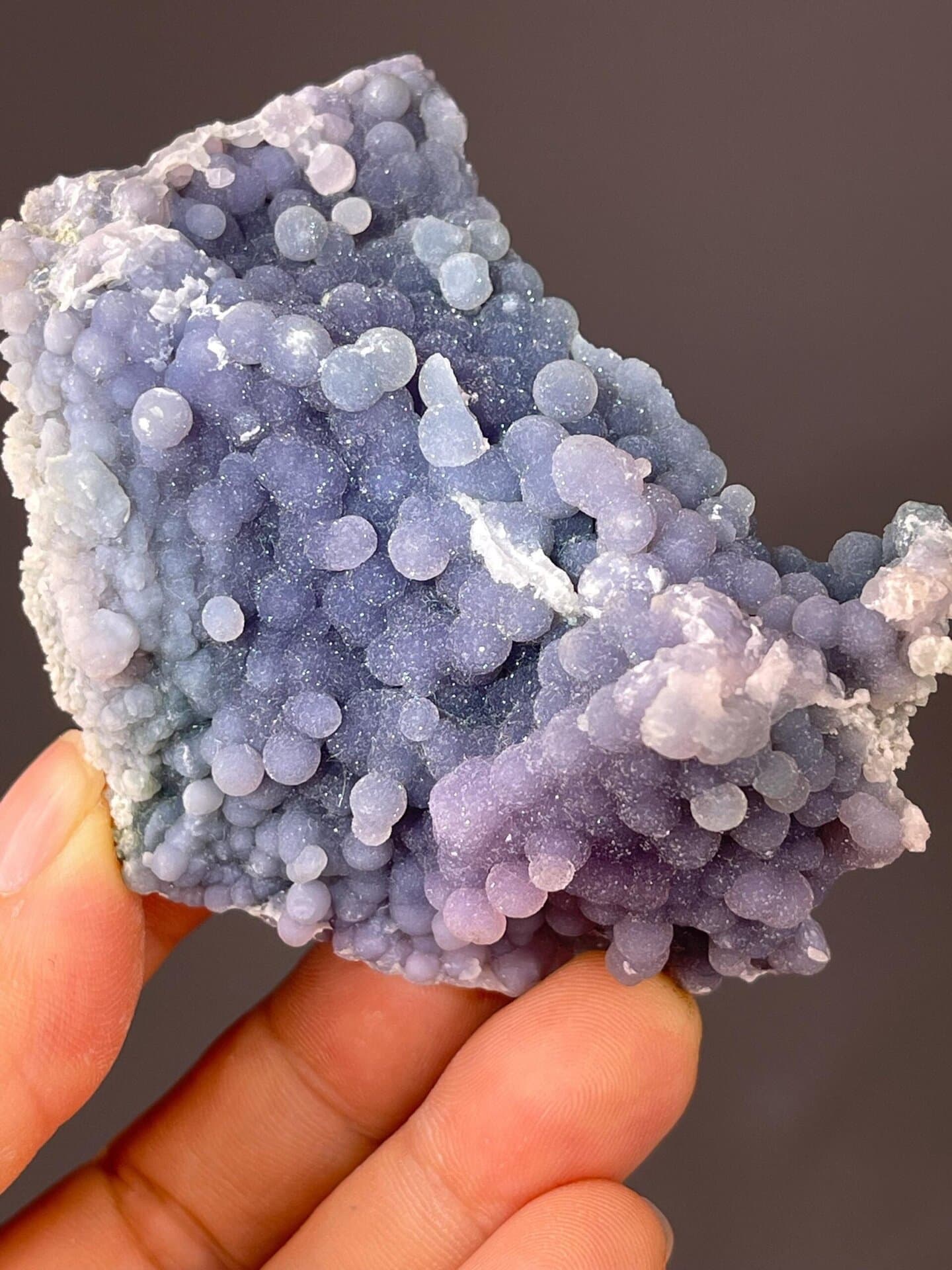 Top view of lavender and violet grape agate, Indonesia