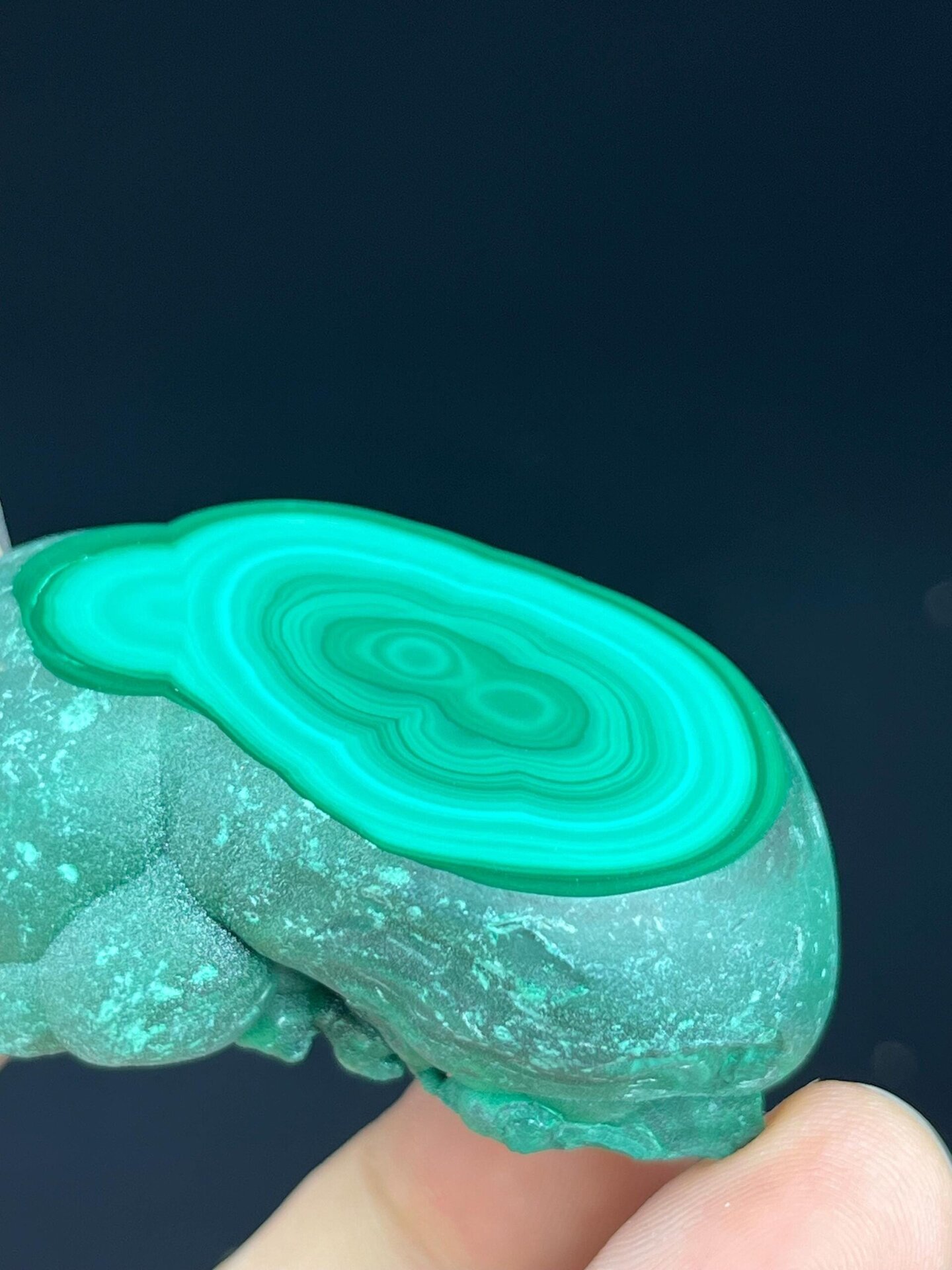 Scale view of 2.1x1.4x0.95 in malachite Congo specimen