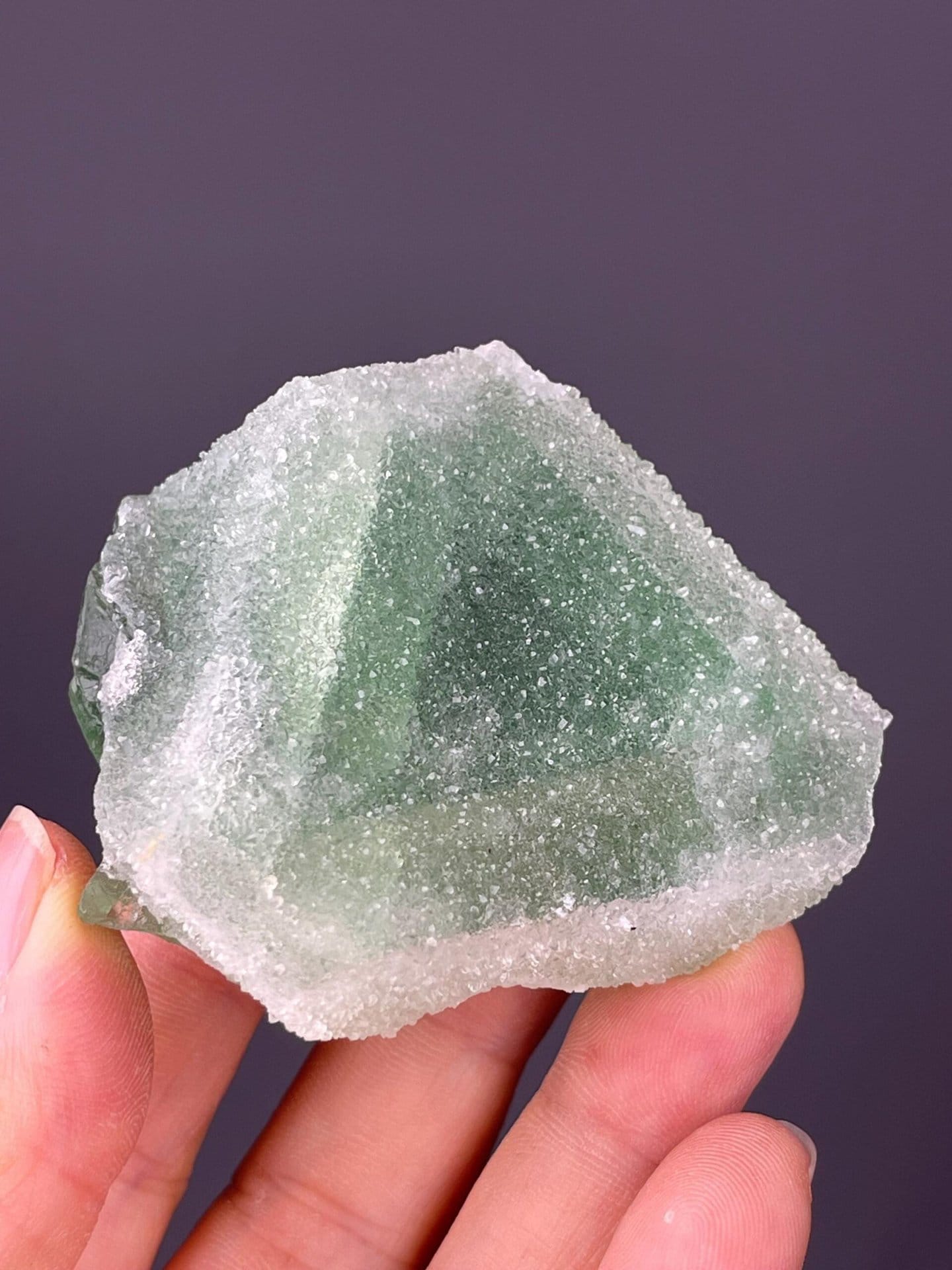 Top view of sugar-coated fluorite pair from Fujian