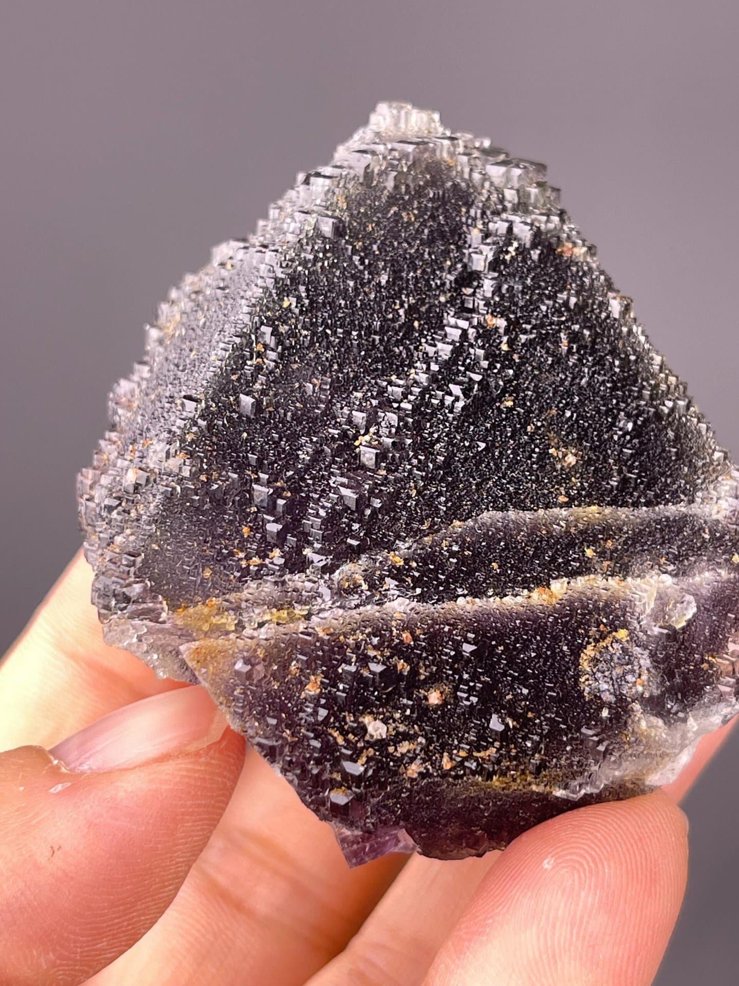 Sugar-coated fluorite pair displaying vitreous luster