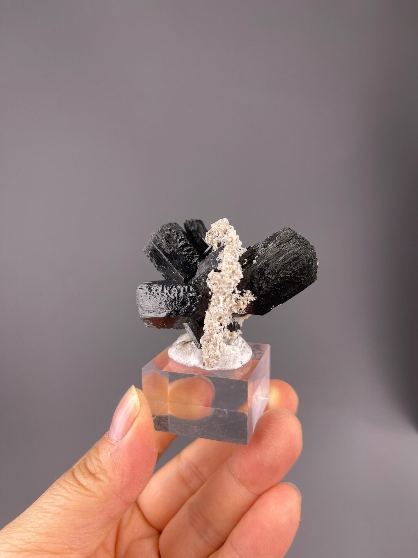 Lustrous black tourmaline striated prisms, Namibia