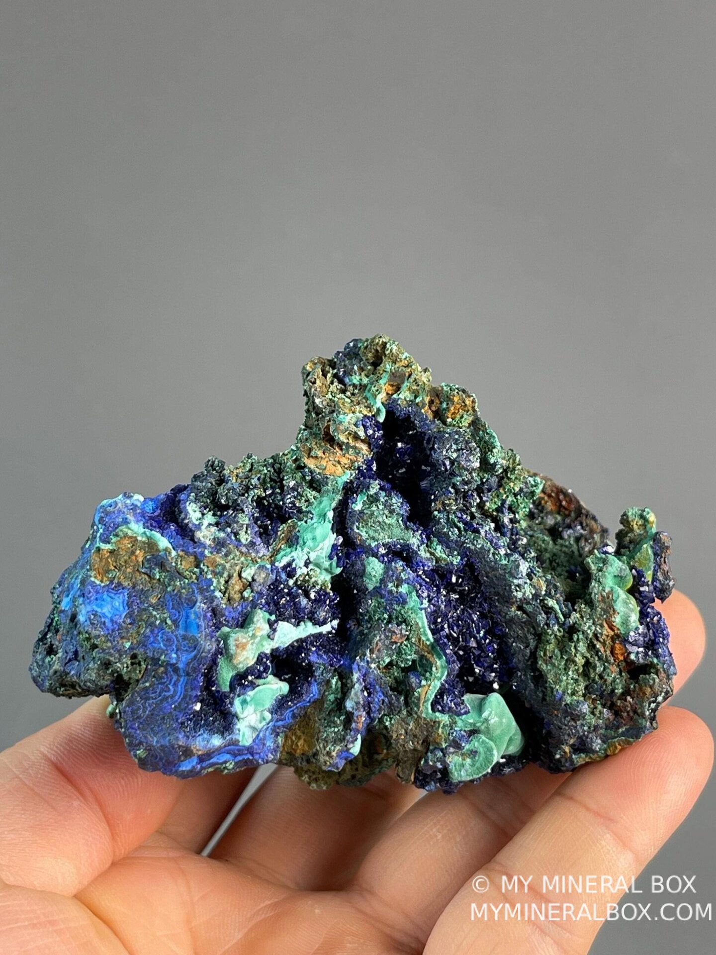 Side view of azurite malachite crystal formation, China