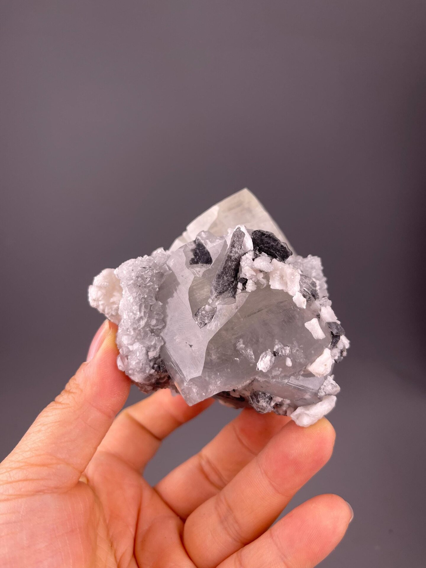 Calcite CaCO3 trigonal towering crystal, Daye mine