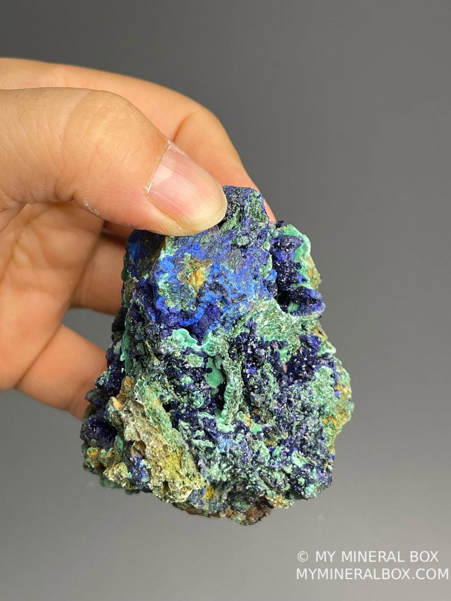 Azurite malachite crystal formation displaying vitreous luster