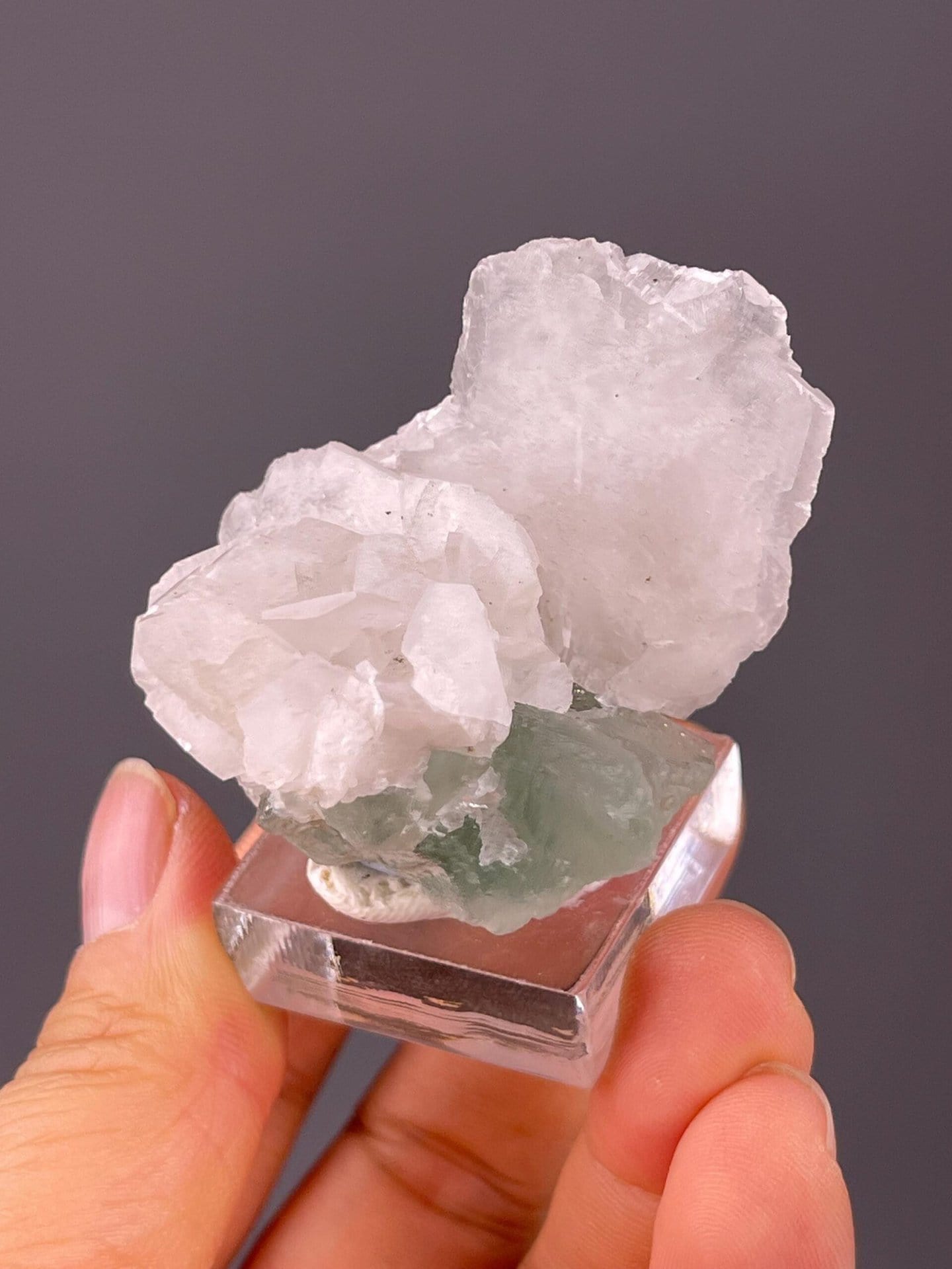 Fluorite and calcite specimen measuring 1.6×1.6×1.6 inches