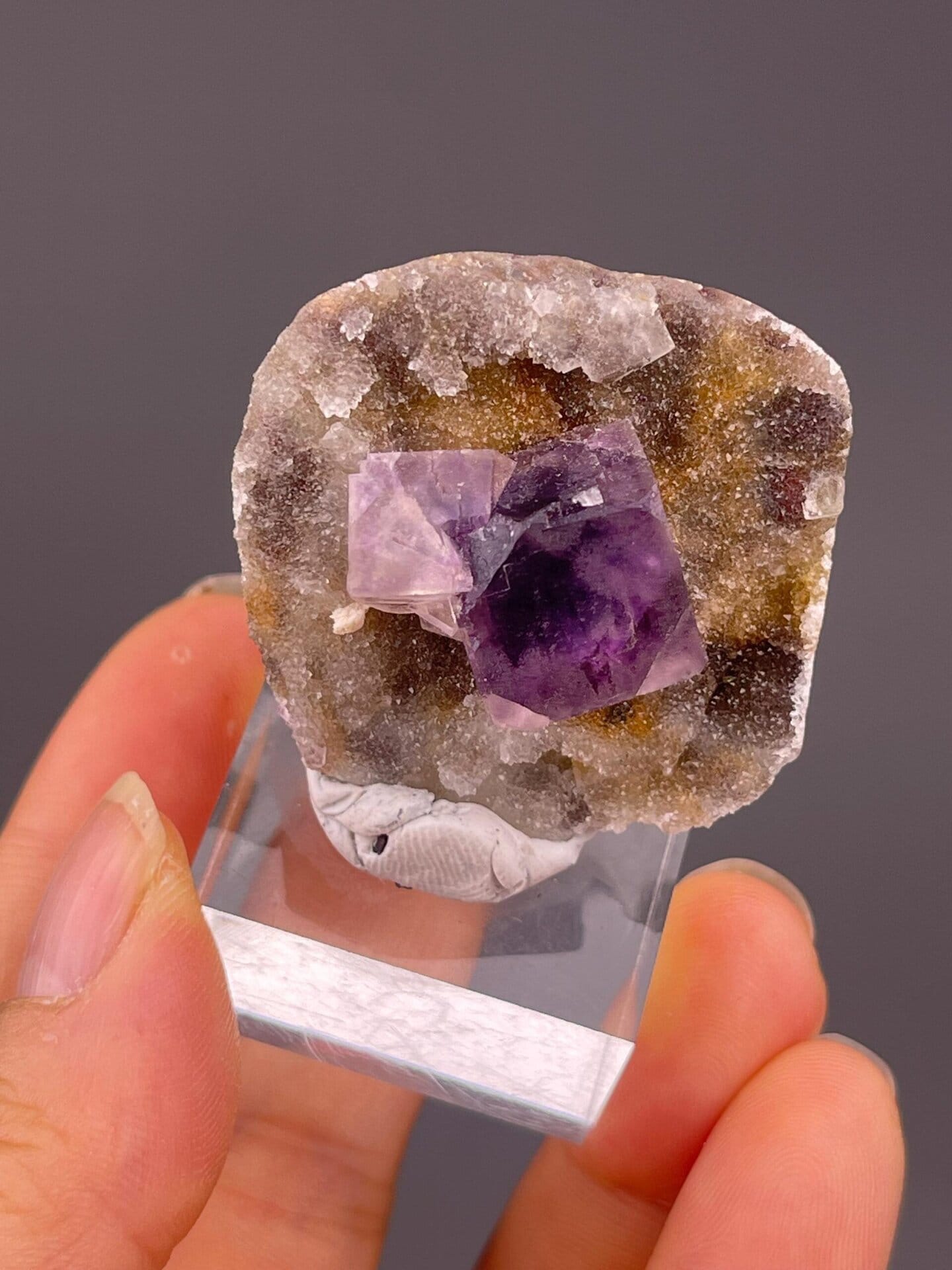 Fluorite crystal with phantom zone visible on polished face