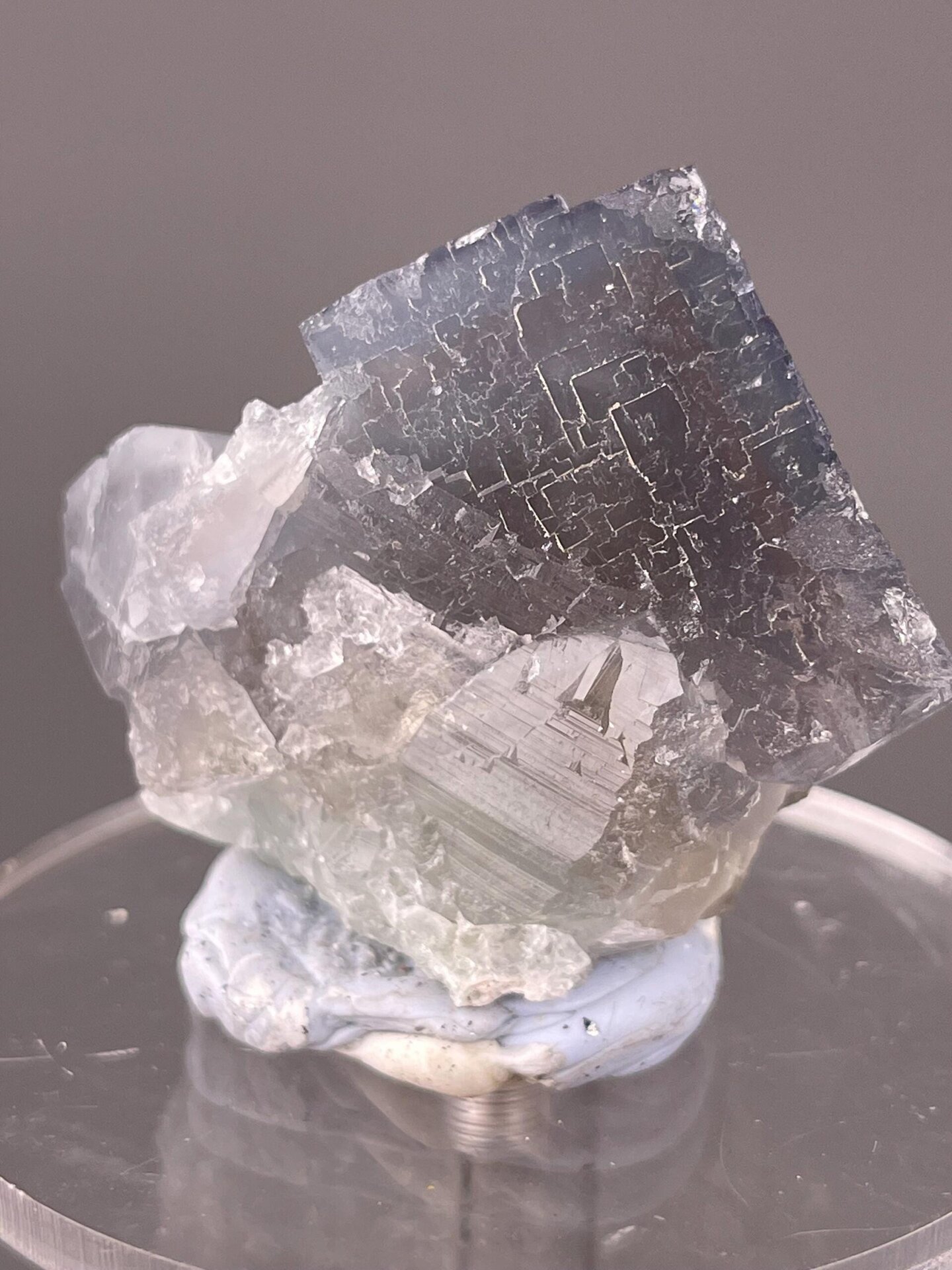 Etched purple-blue fluorite cube from Fujian China