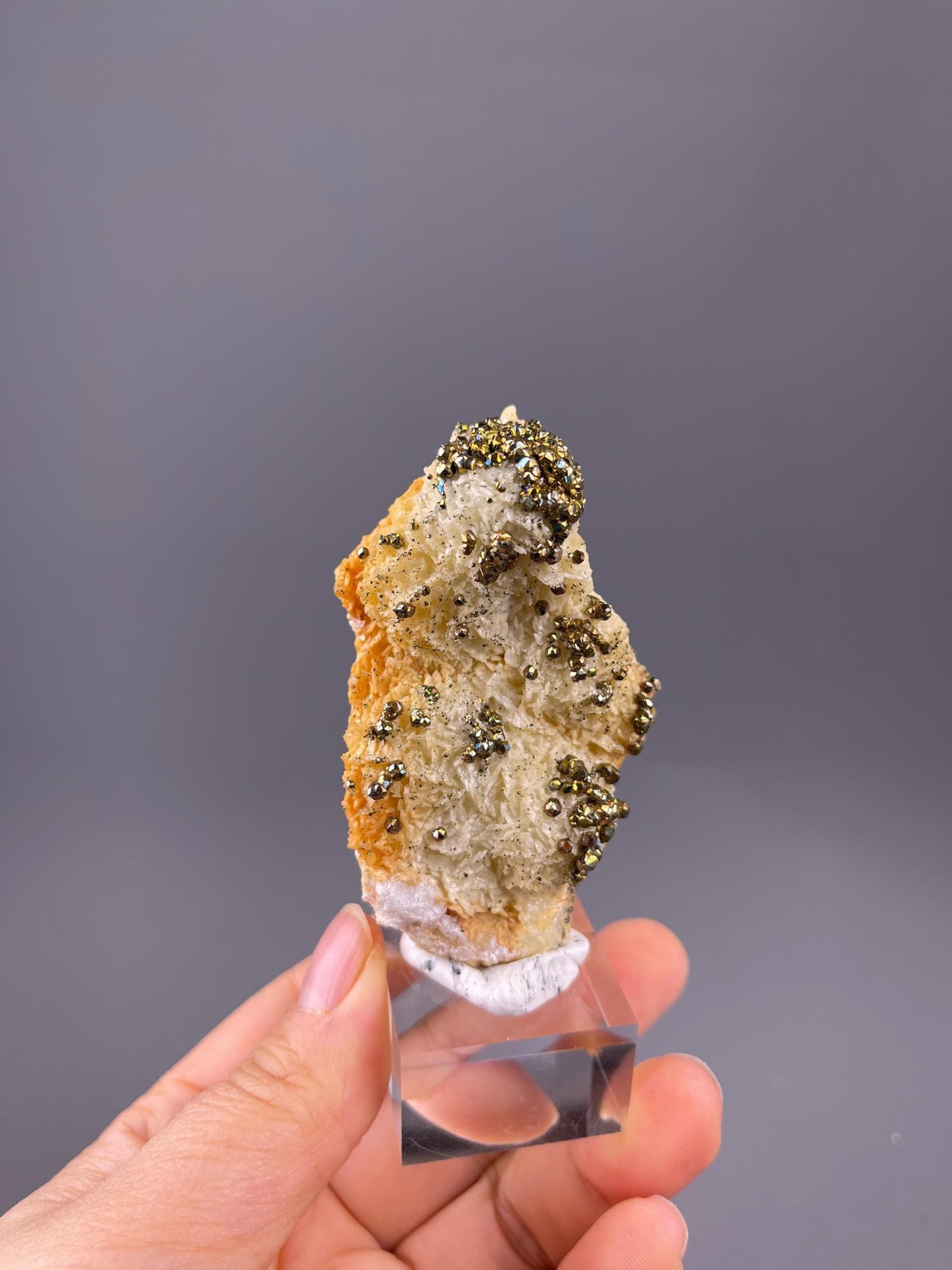 Close-up of brassy pyrite and chalcopyrite surfaces