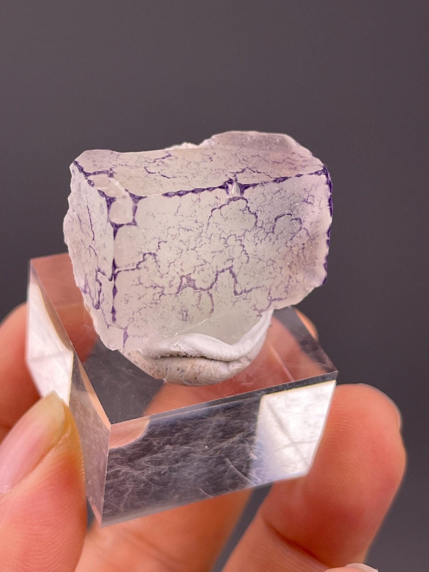 Side view of fluorite with purple accents Guizhou