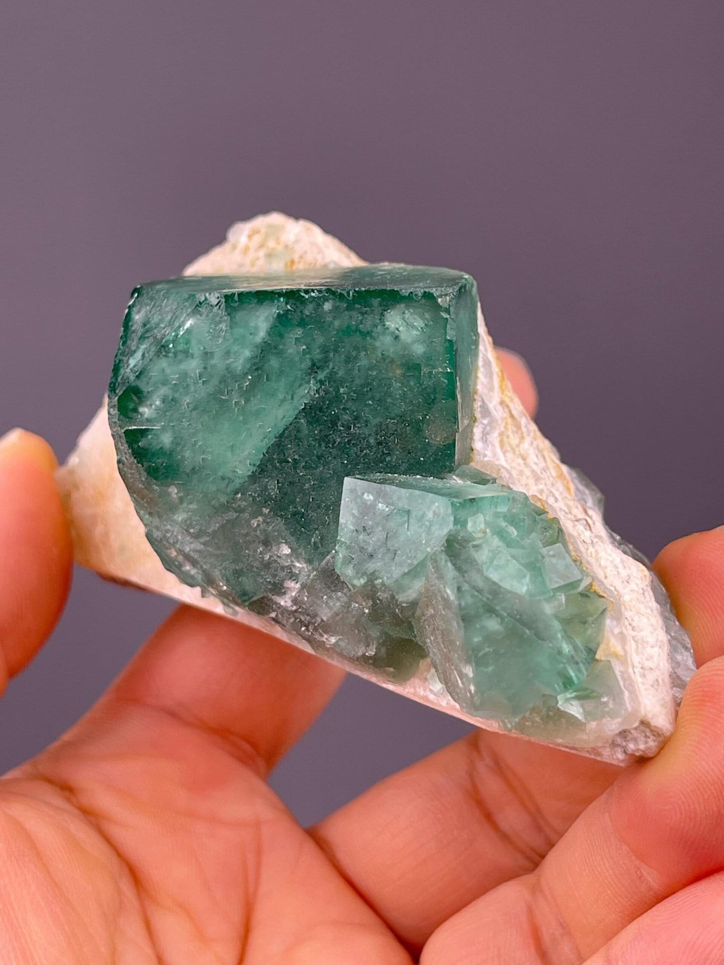 Madagascar fluorite cube crystal face detail
